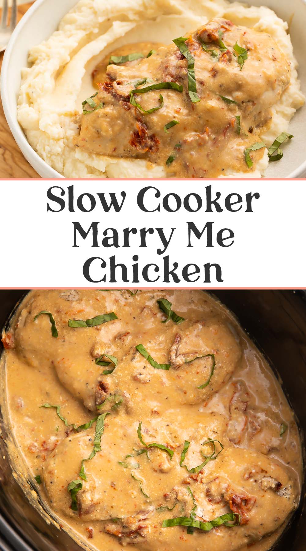 Pin graphic for Crockpot Marry Me Chicken.