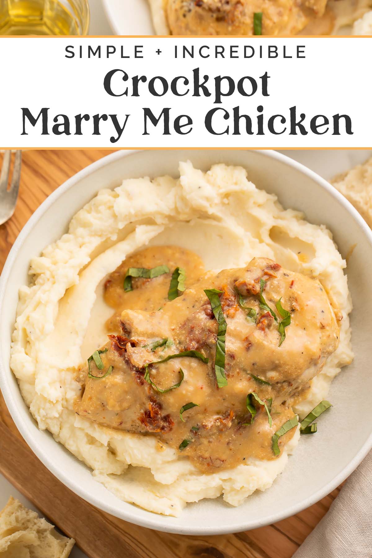 Pin graphic for Crockpot Marry Me Chicken.