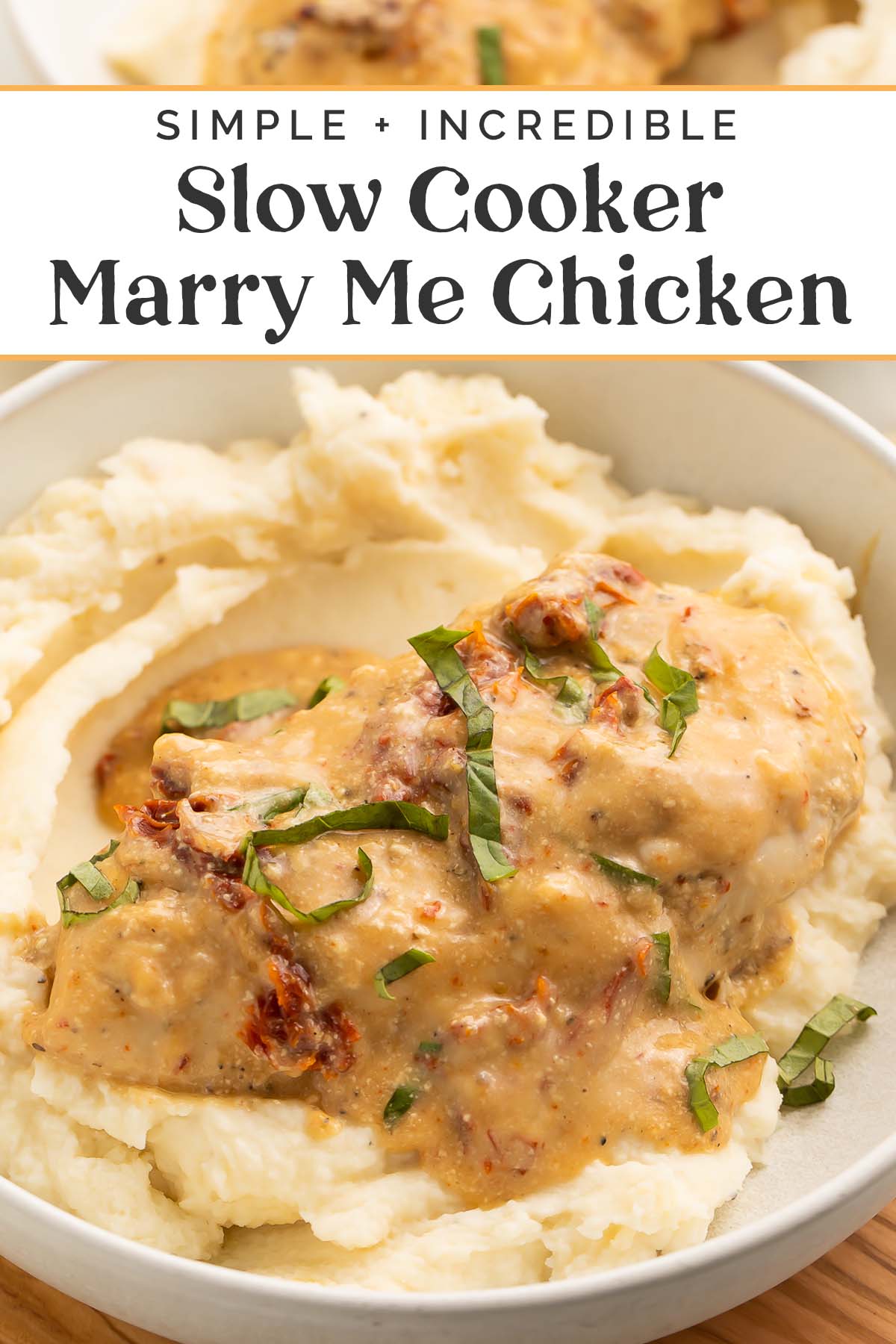 Pin graphic for Crockpot Marry Me Chicken.