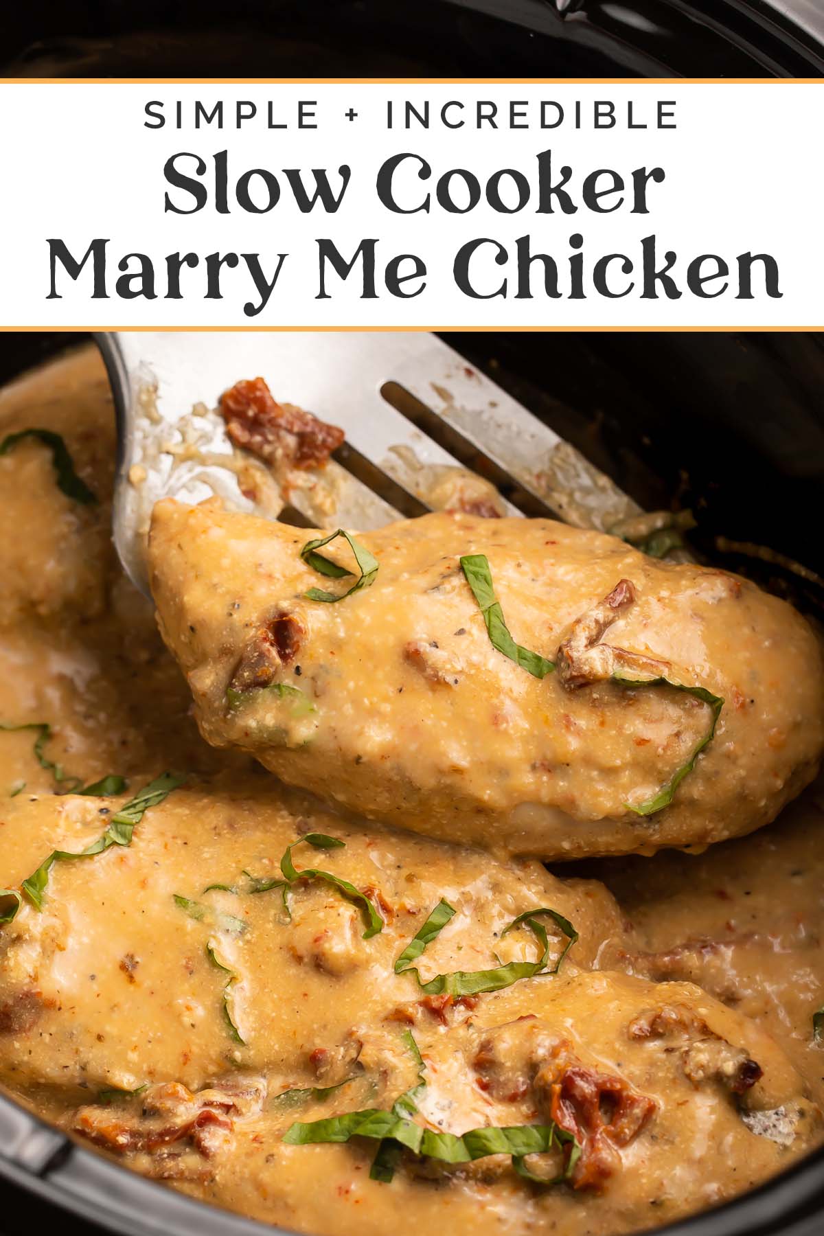 Pin graphic for Crockpot Marry Me Chicken.