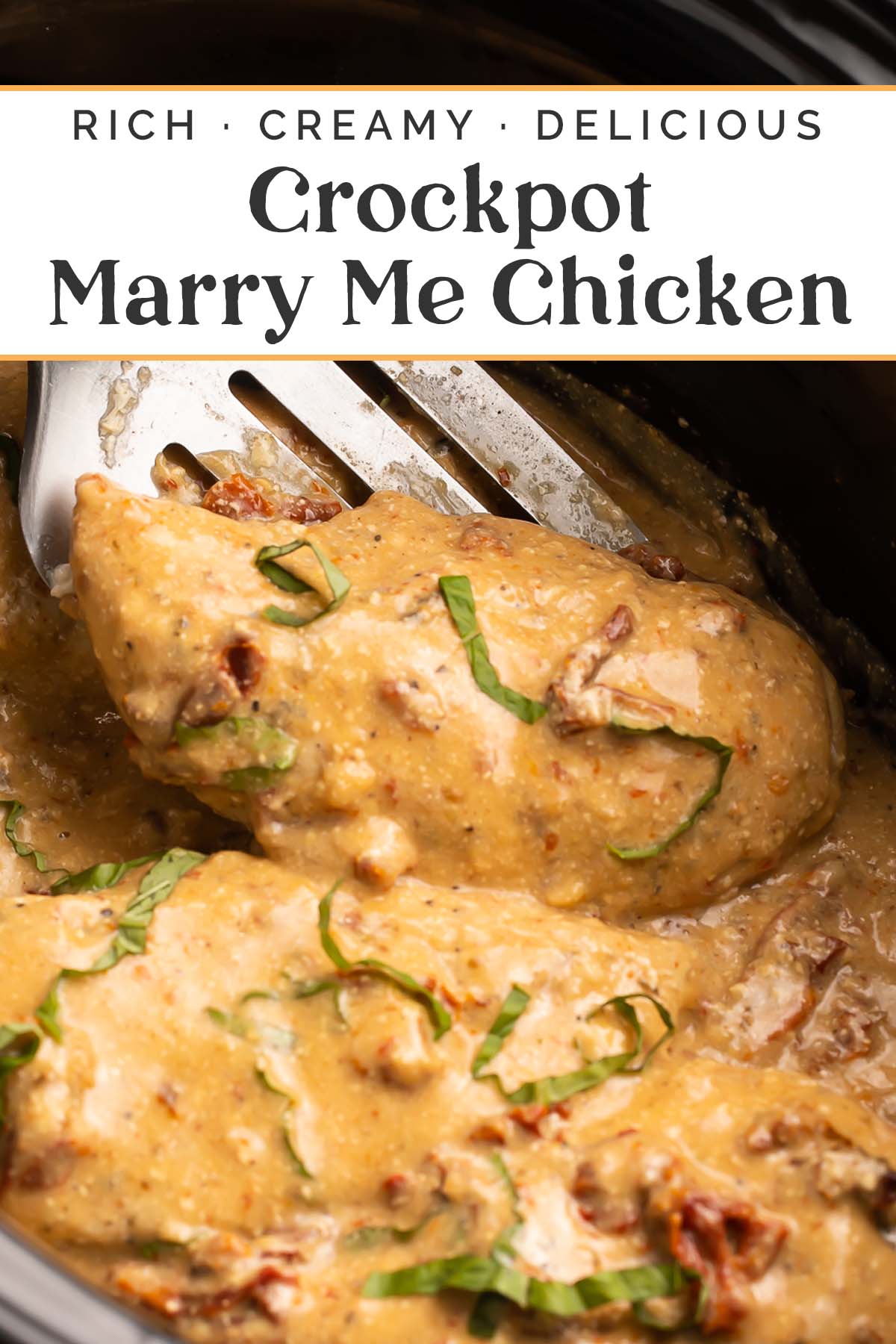 Pin graphic for Crockpot Marry Me Chicken.