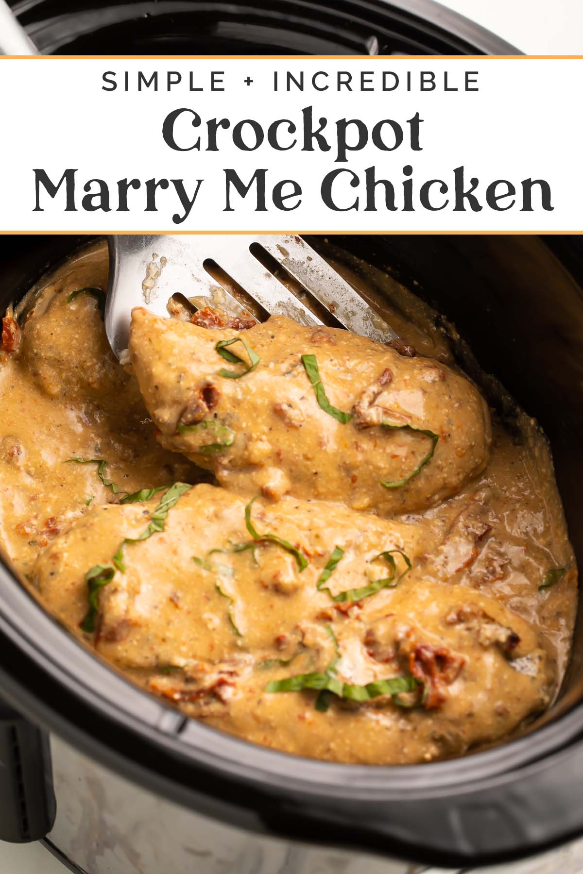 Pin graphic for Crockpot Marry Me Chicken.