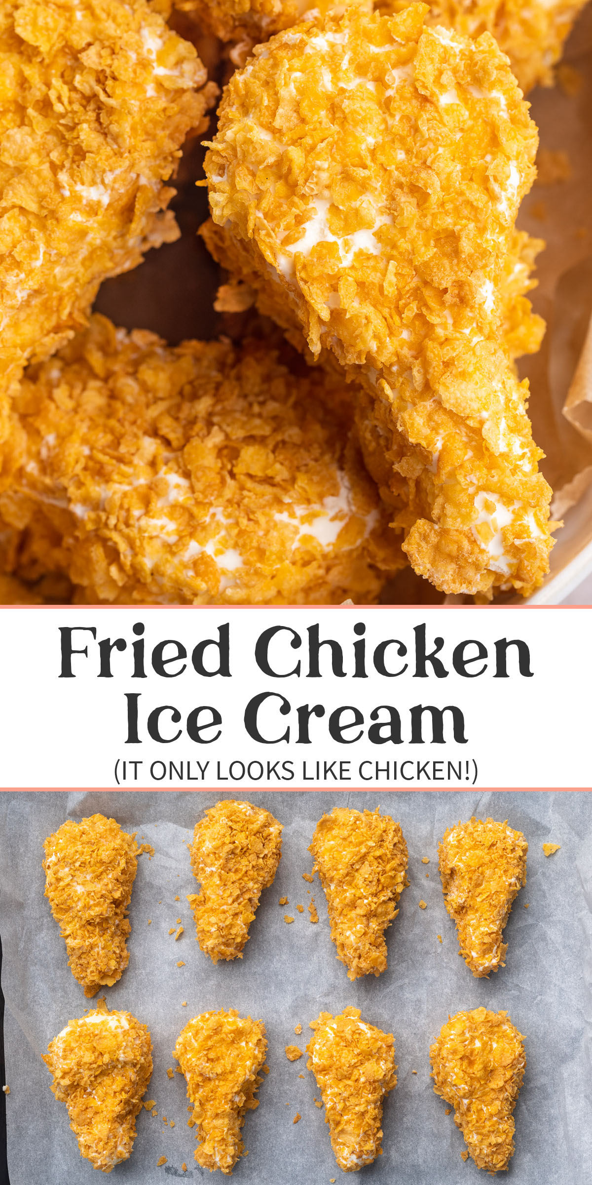 Pin graphic for fried chicken ice cream.