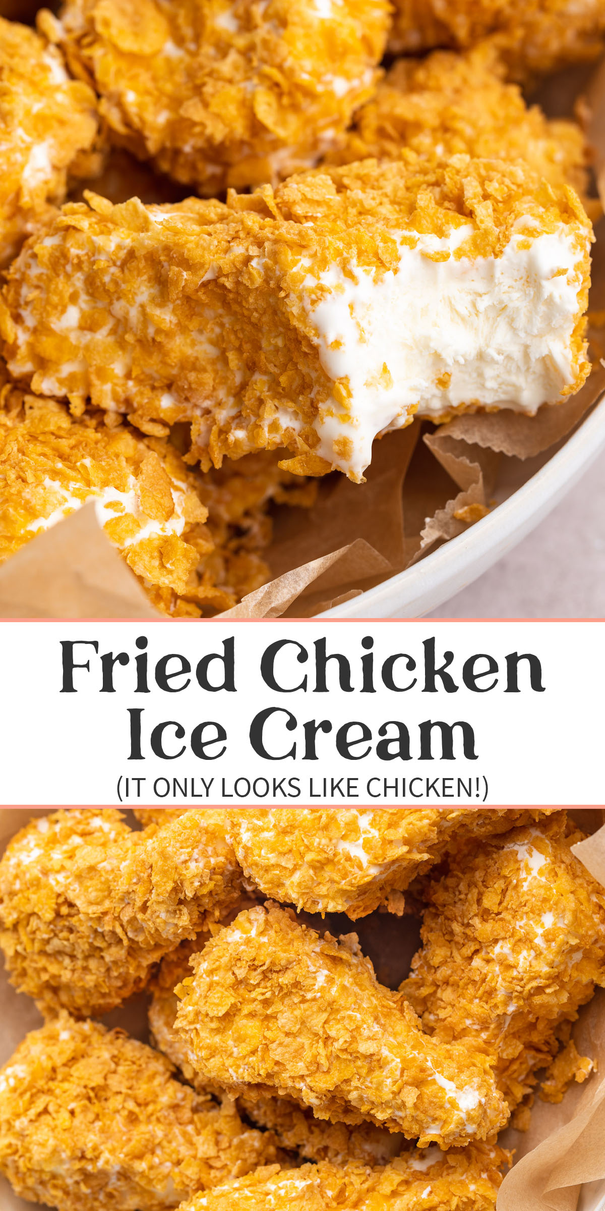 Pin graphic for fried chicken ice cream.