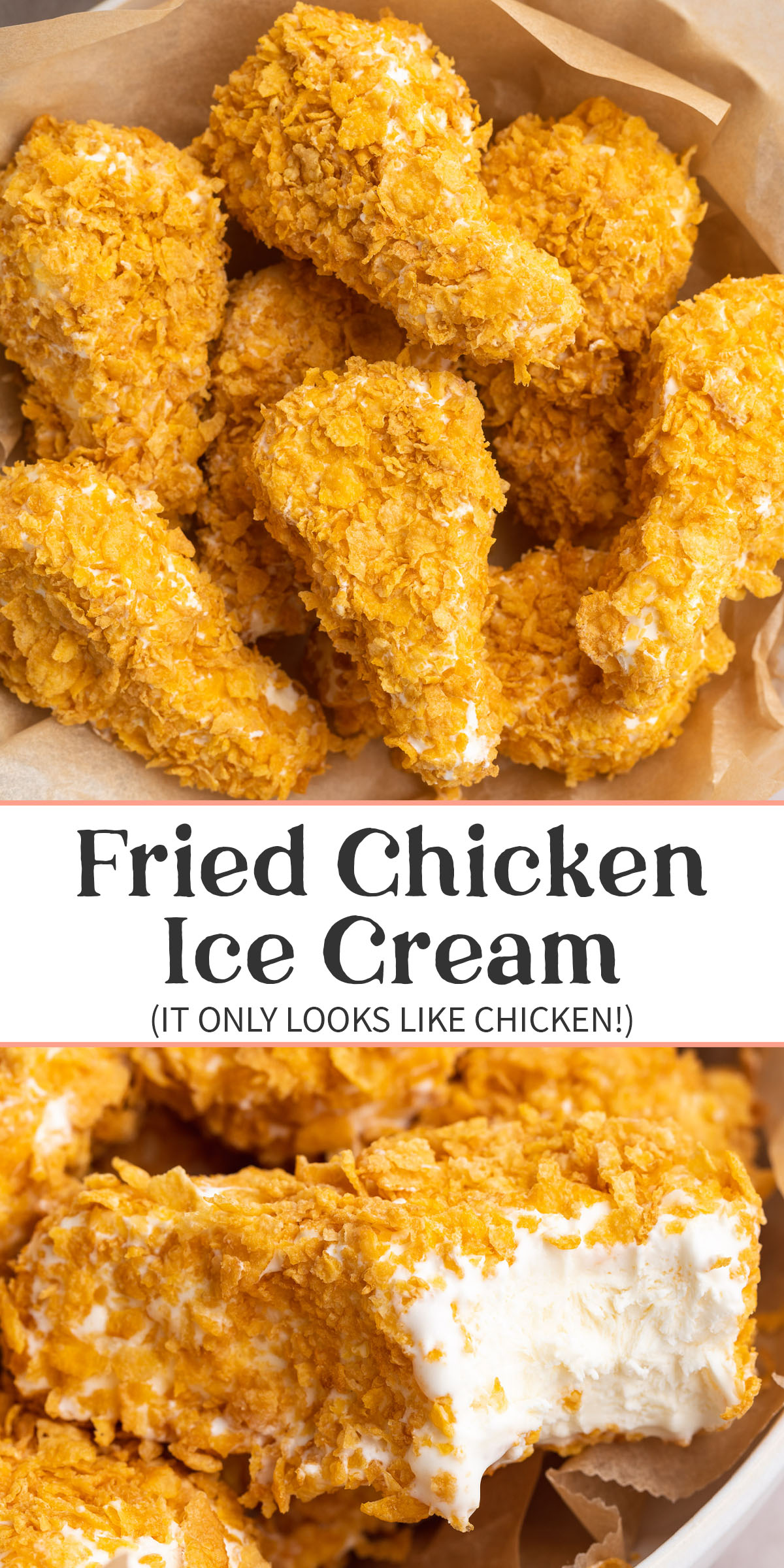 Pin graphic for fried chicken ice cream.