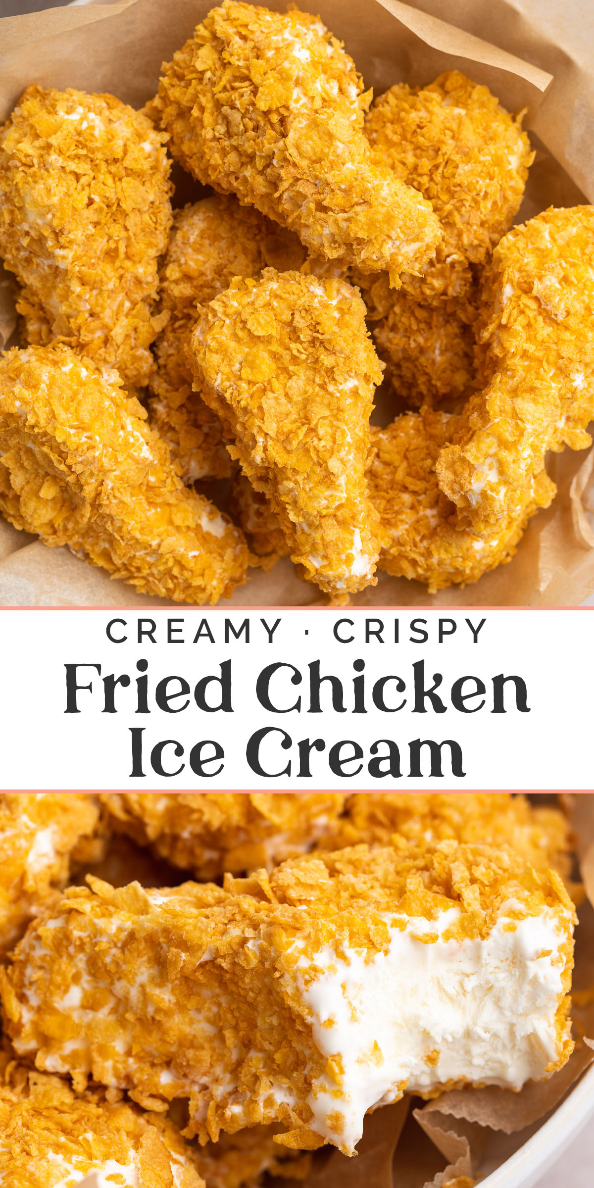 Pin graphic for fried chicken ice cream.