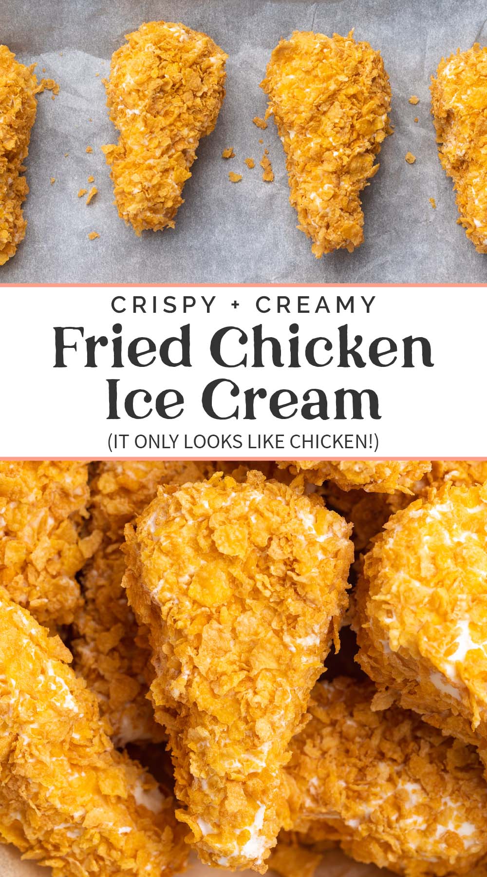 Pin graphic for fried chicken ice cream.