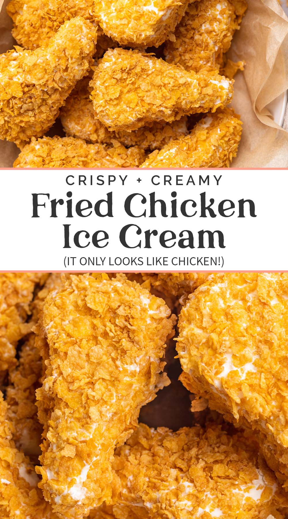 Pin graphic for fried chicken ice cream.