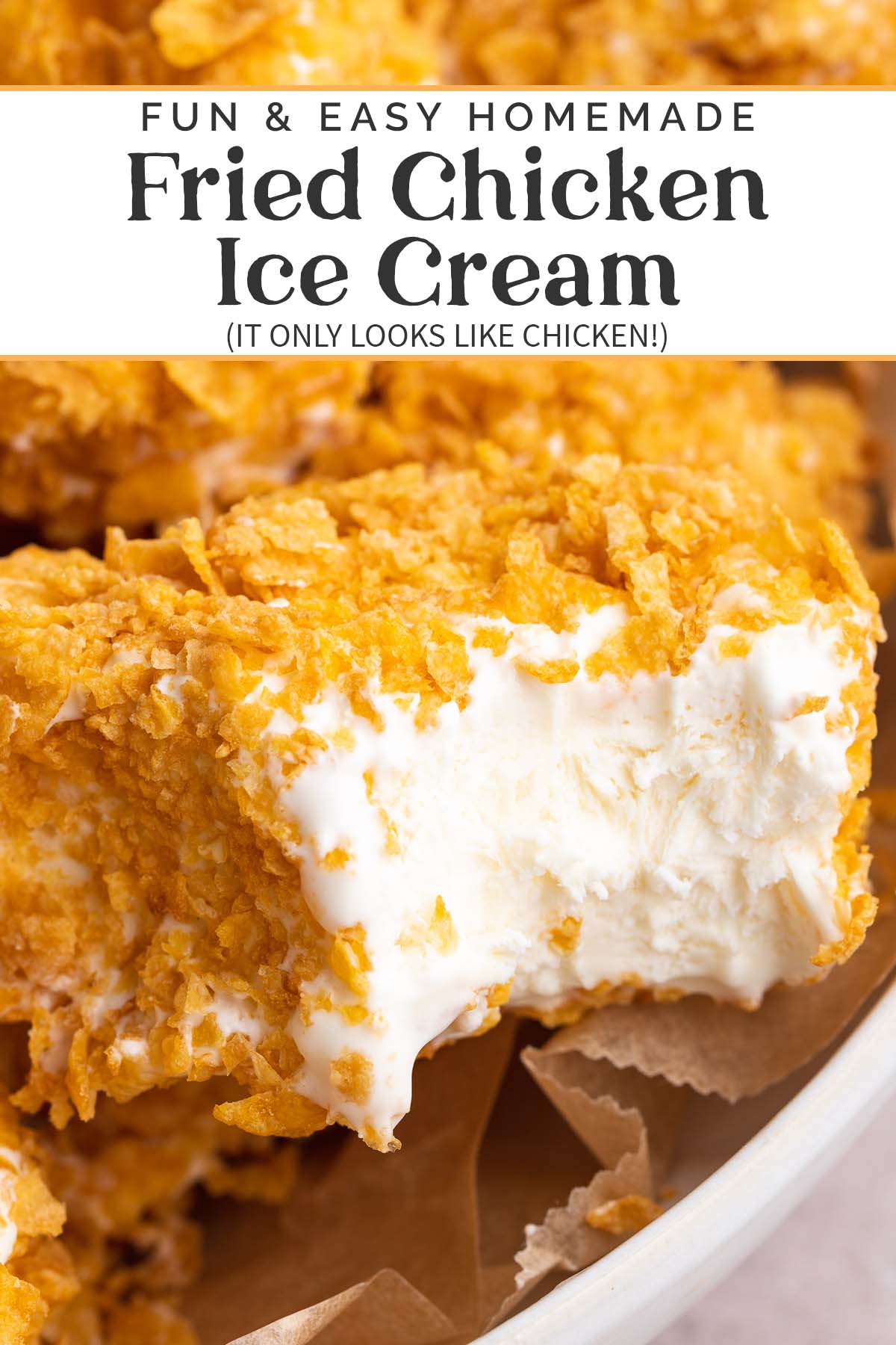 Pin graphic for fried chicken ice cream.