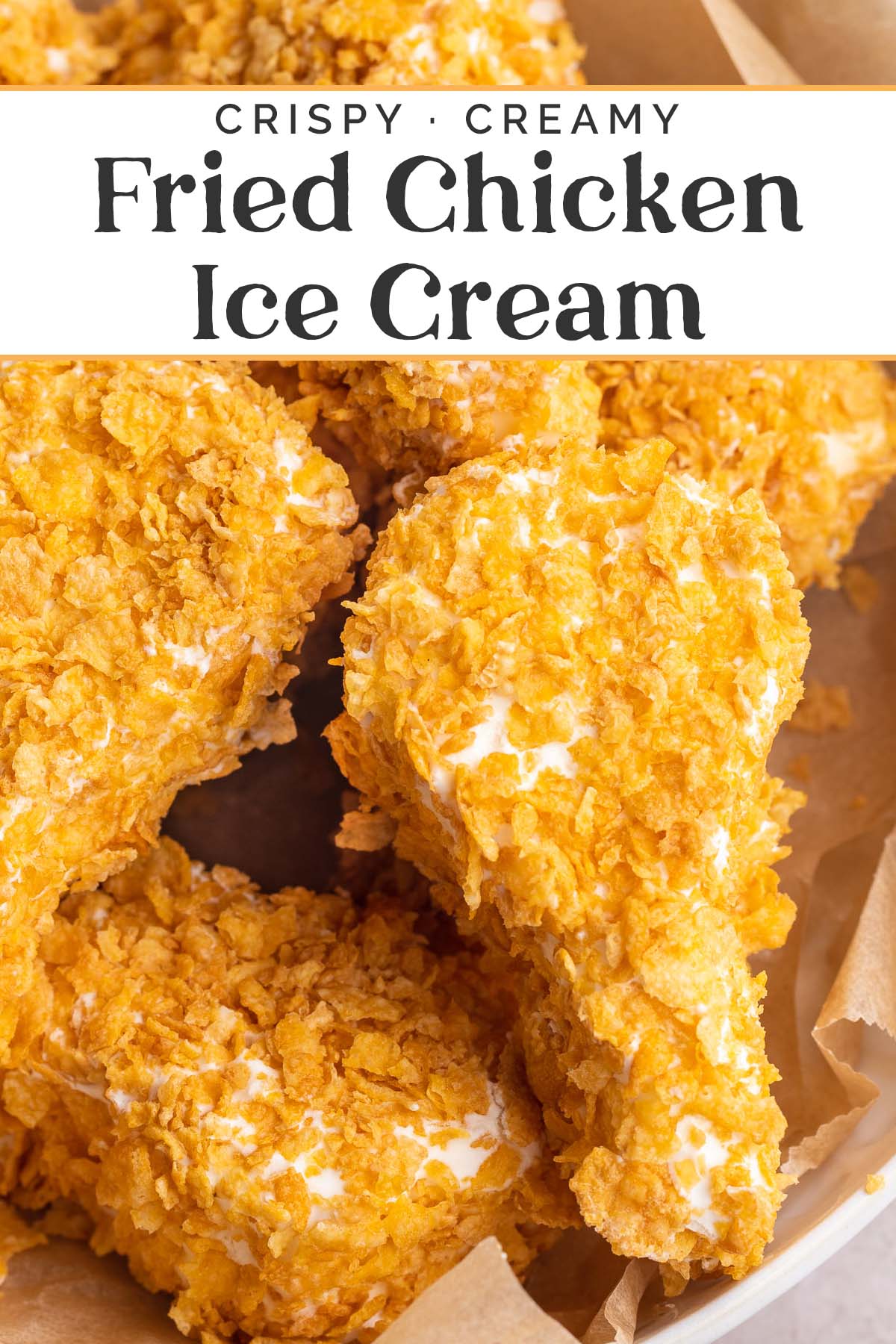 Pin graphic for fried chicken ice cream.