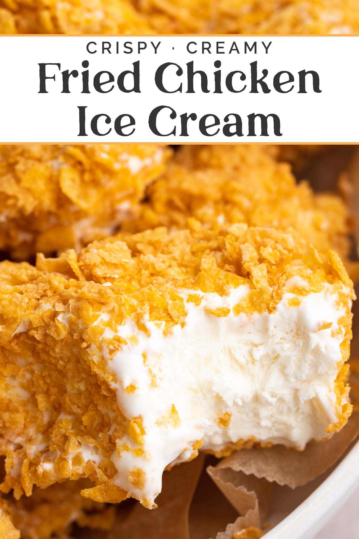 Pin graphic for fried chicken ice cream.