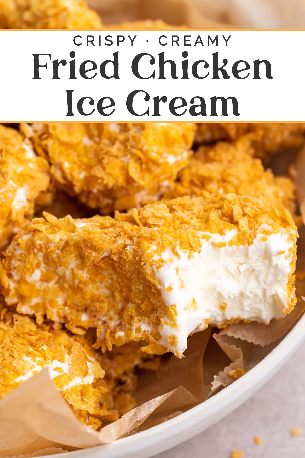 Pin graphic for fried chicken ice cream.