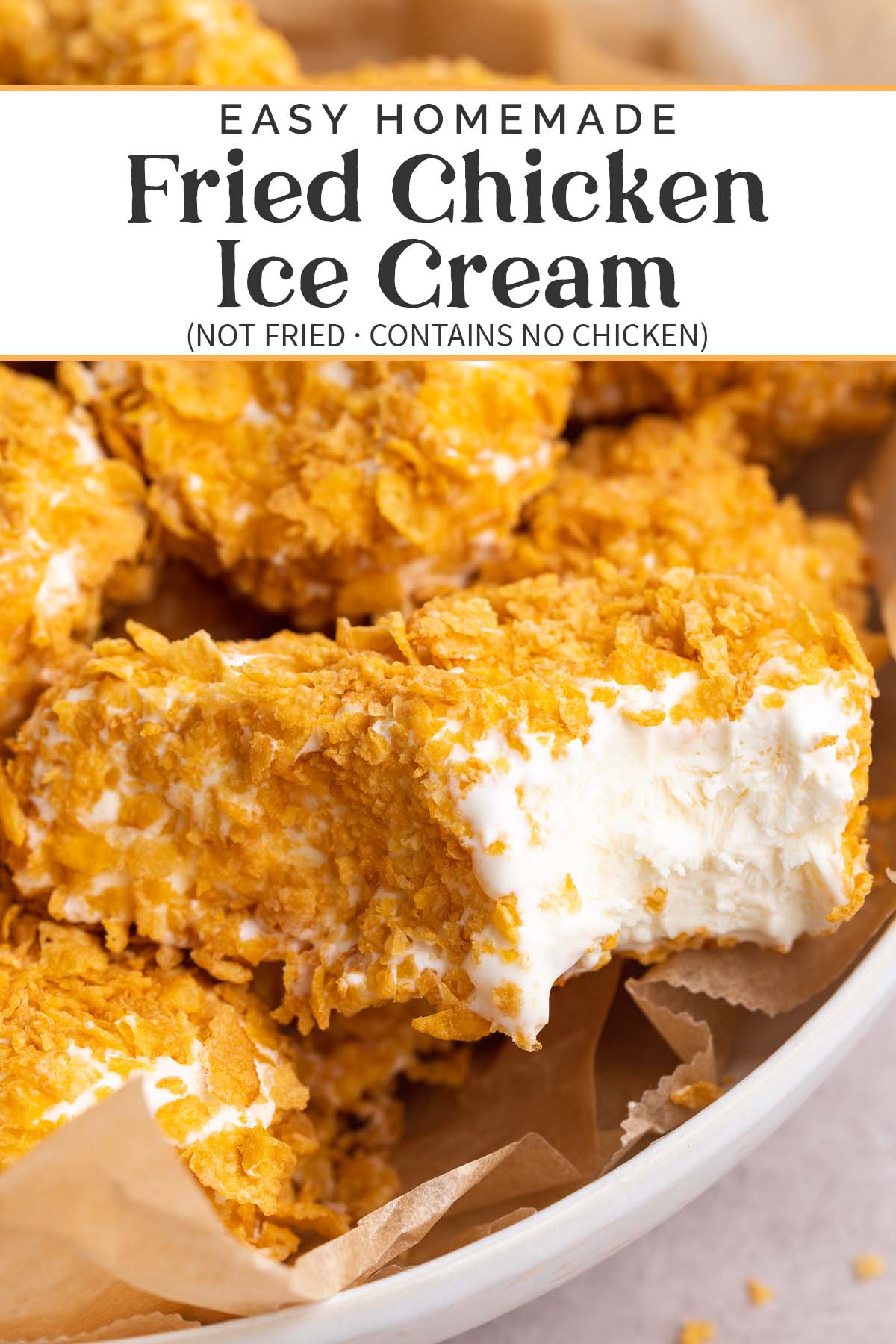 Pin graphic for fried chicken ice cream.