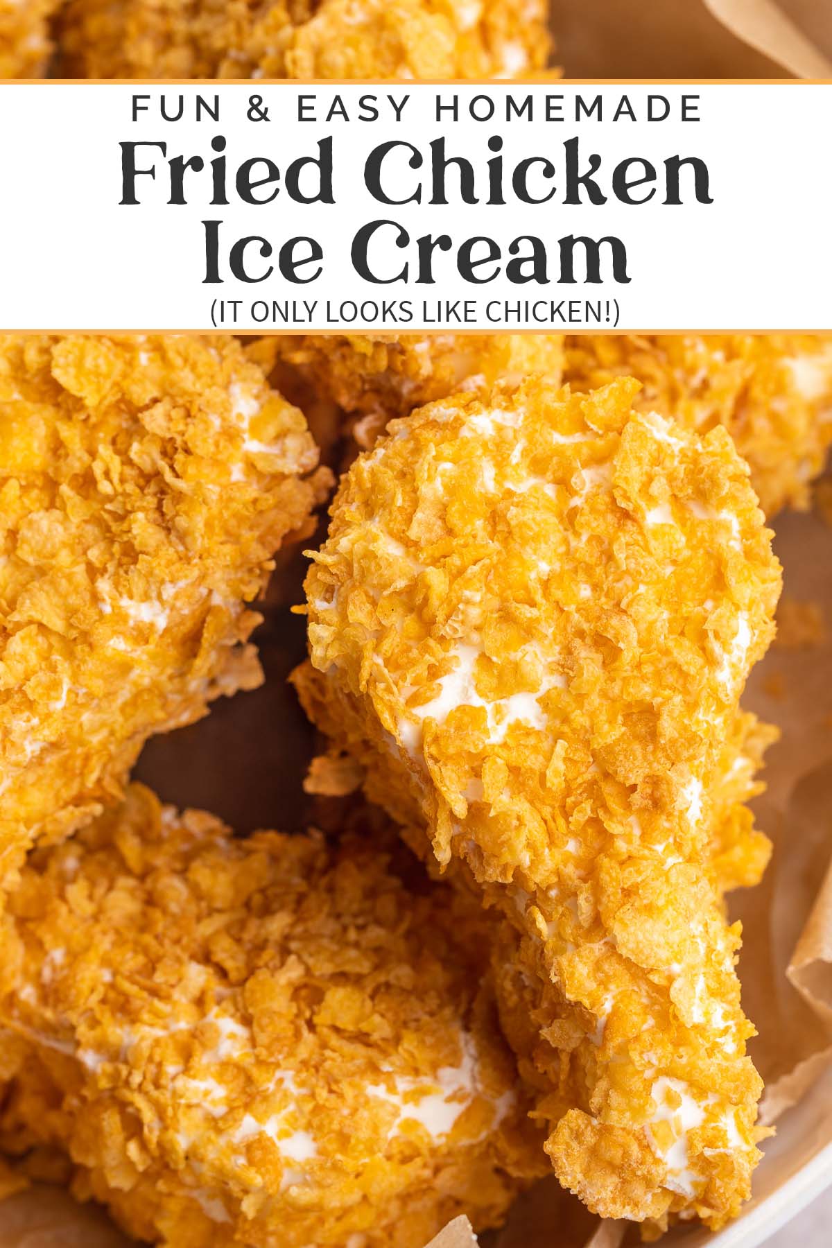 Pin graphic for fried chicken ice cream.