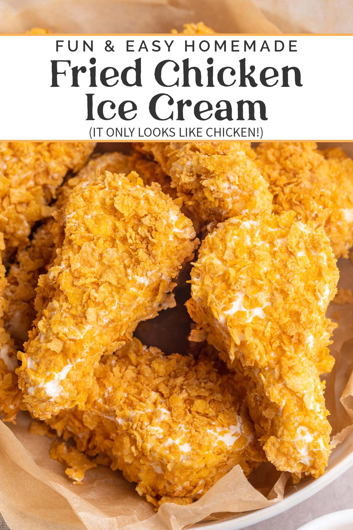 Pin graphic for fried chicken ice cream.