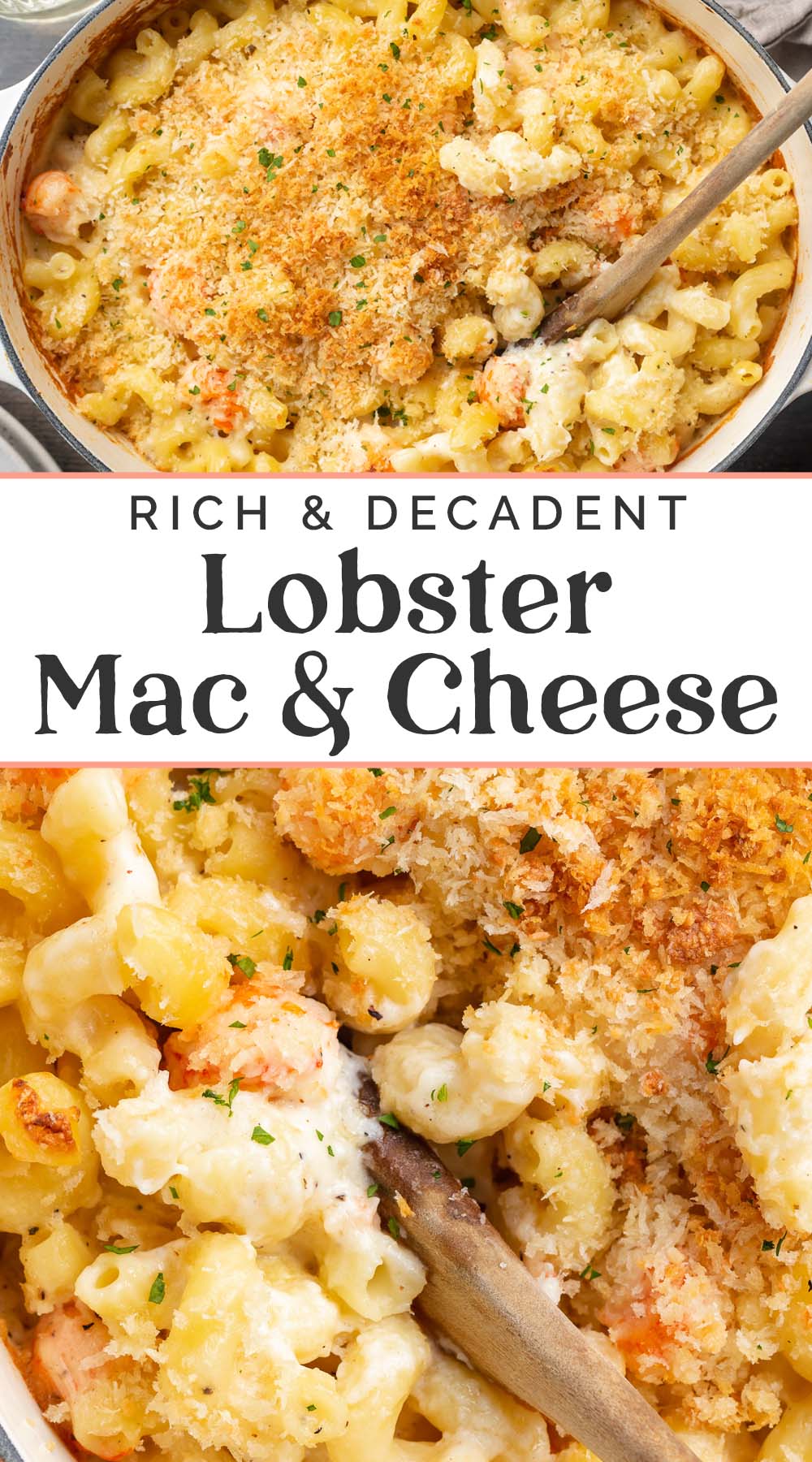 Pin graphic for lobster mac and cheese.