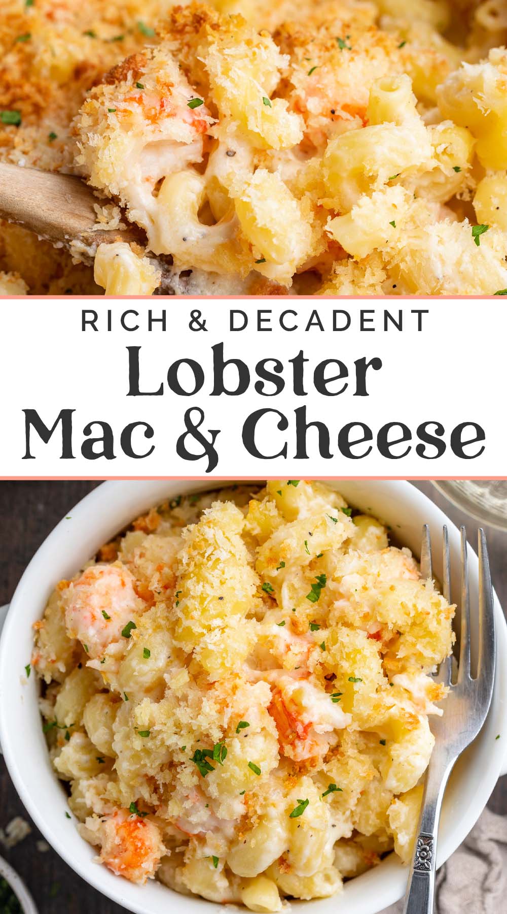 Pin graphic for lobster mac and cheese.