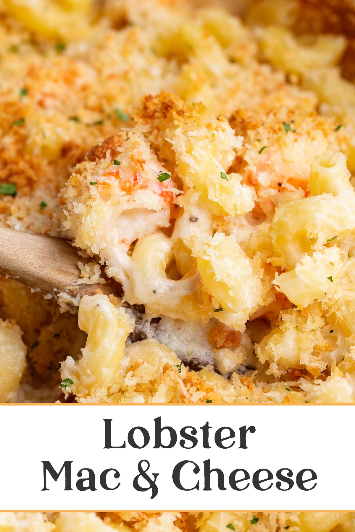 Pin graphic for lobster mac and cheese.