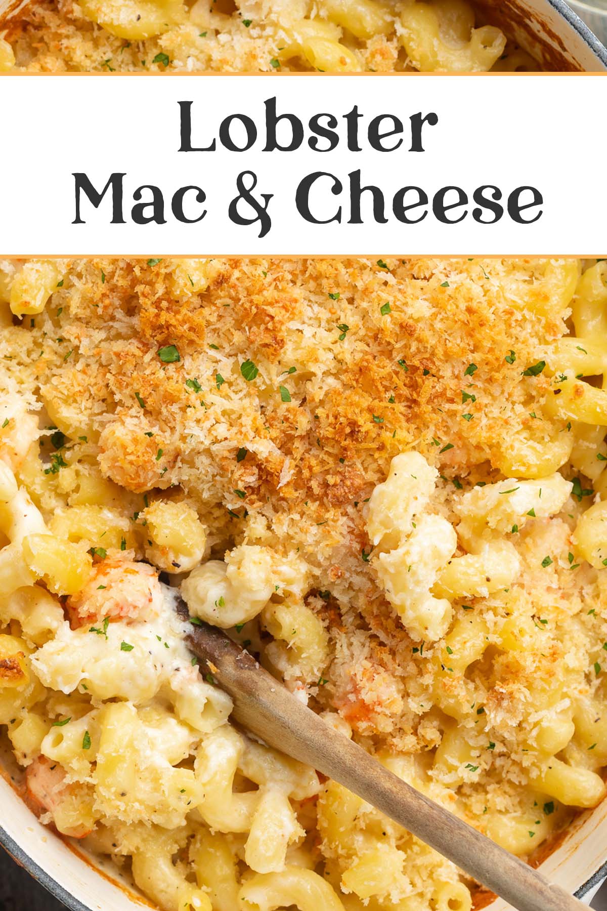 Pin graphic for lobster mac and cheese.