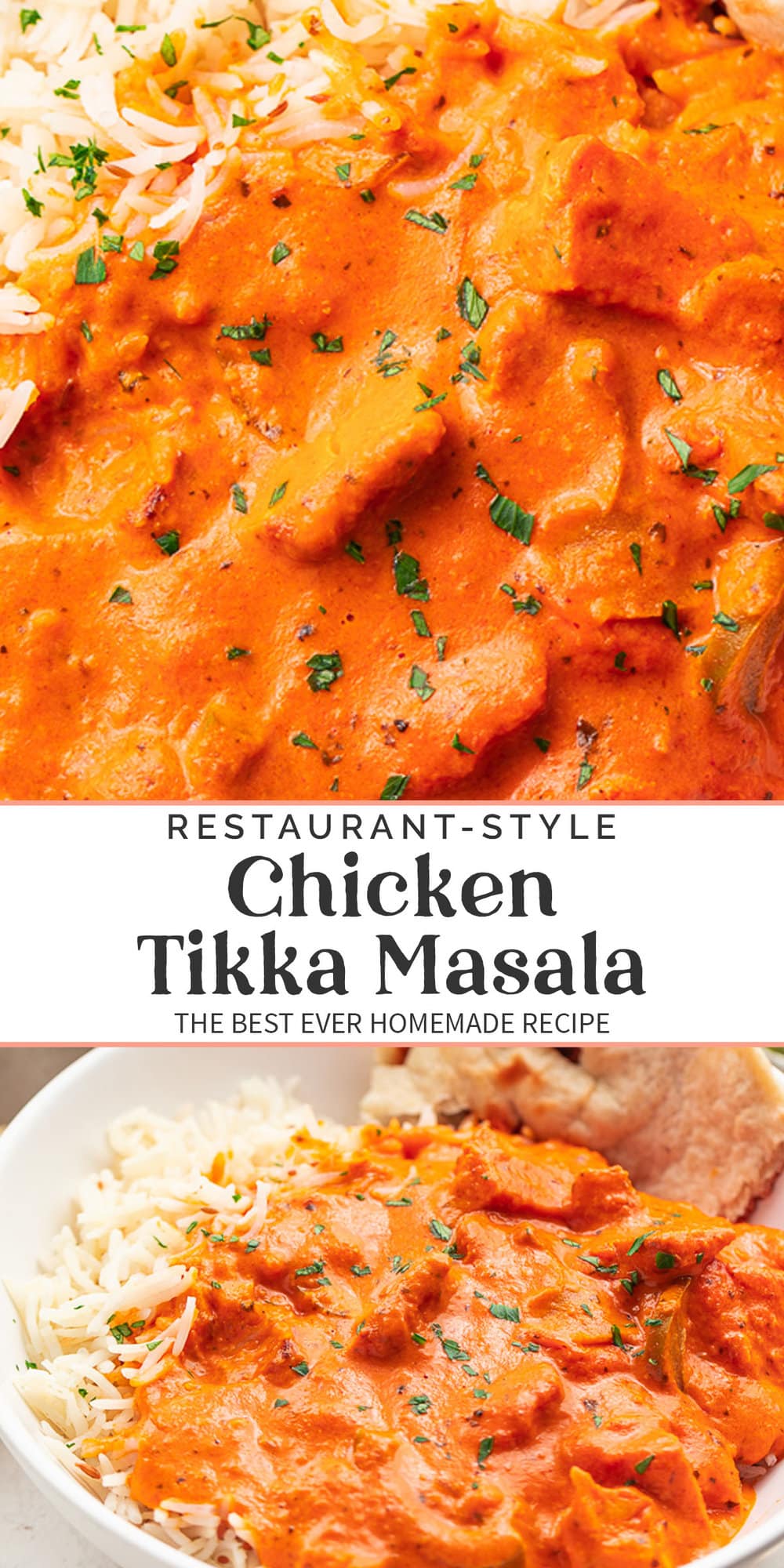 Pin graphic for chicken tikka masala.