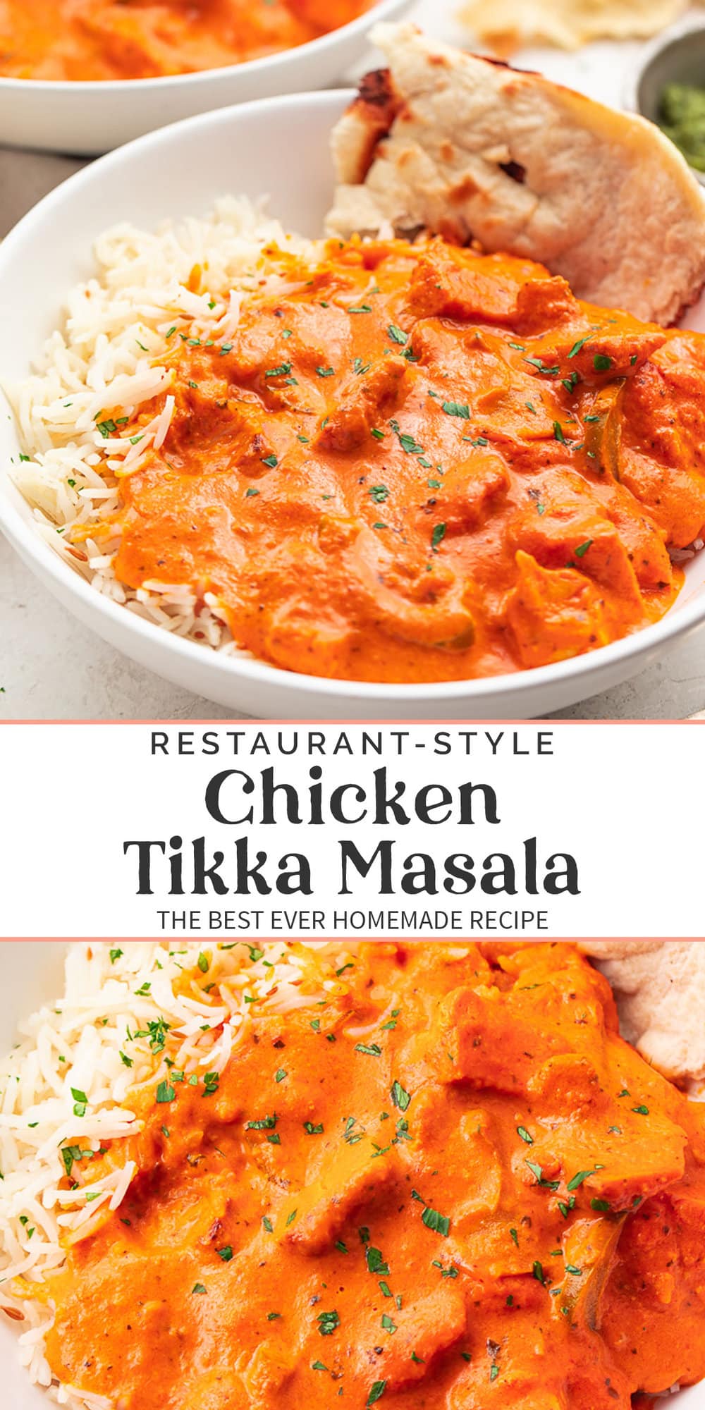 Pin graphic for chicken tikka masala.