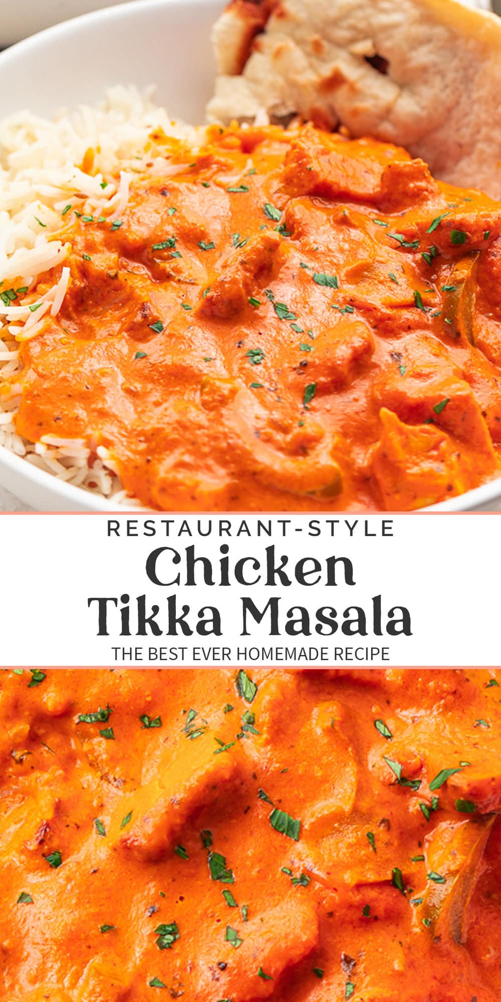 Pin graphic for chicken tikka masala.