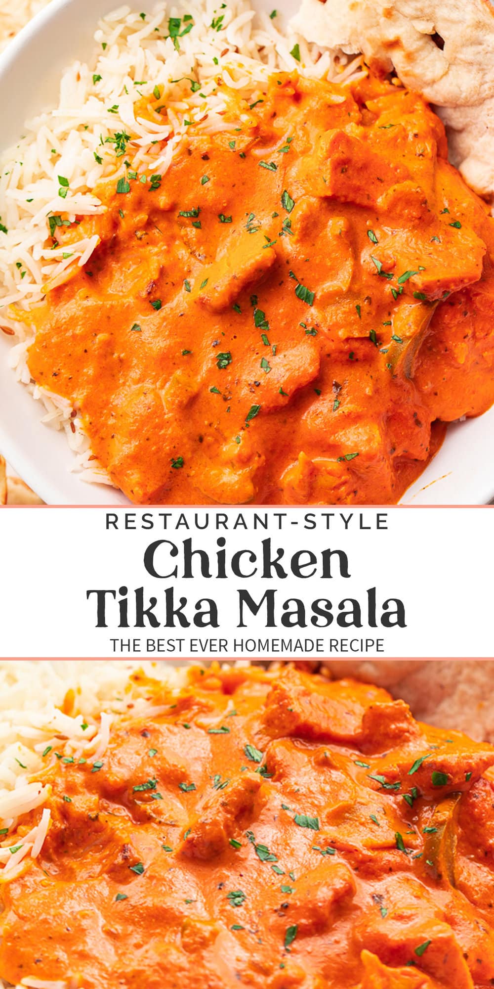 Pin graphic for chicken tikka masala.