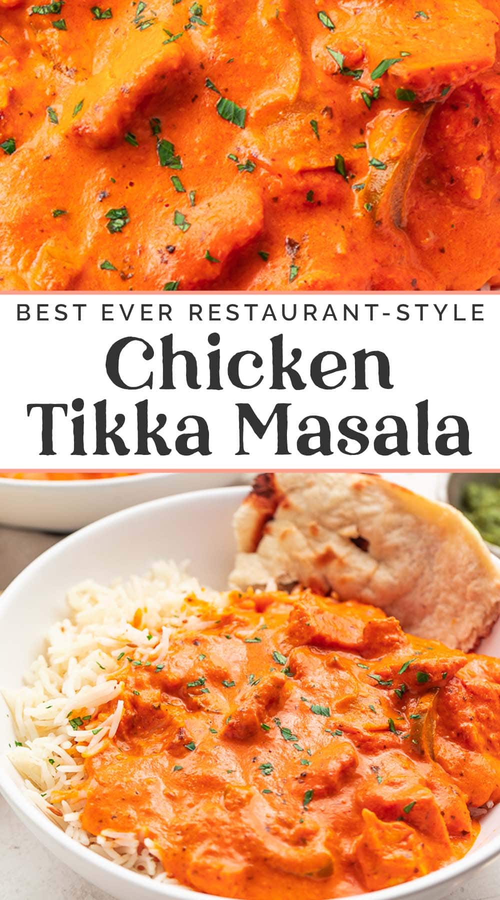 Pin graphic for chicken tikka masala.