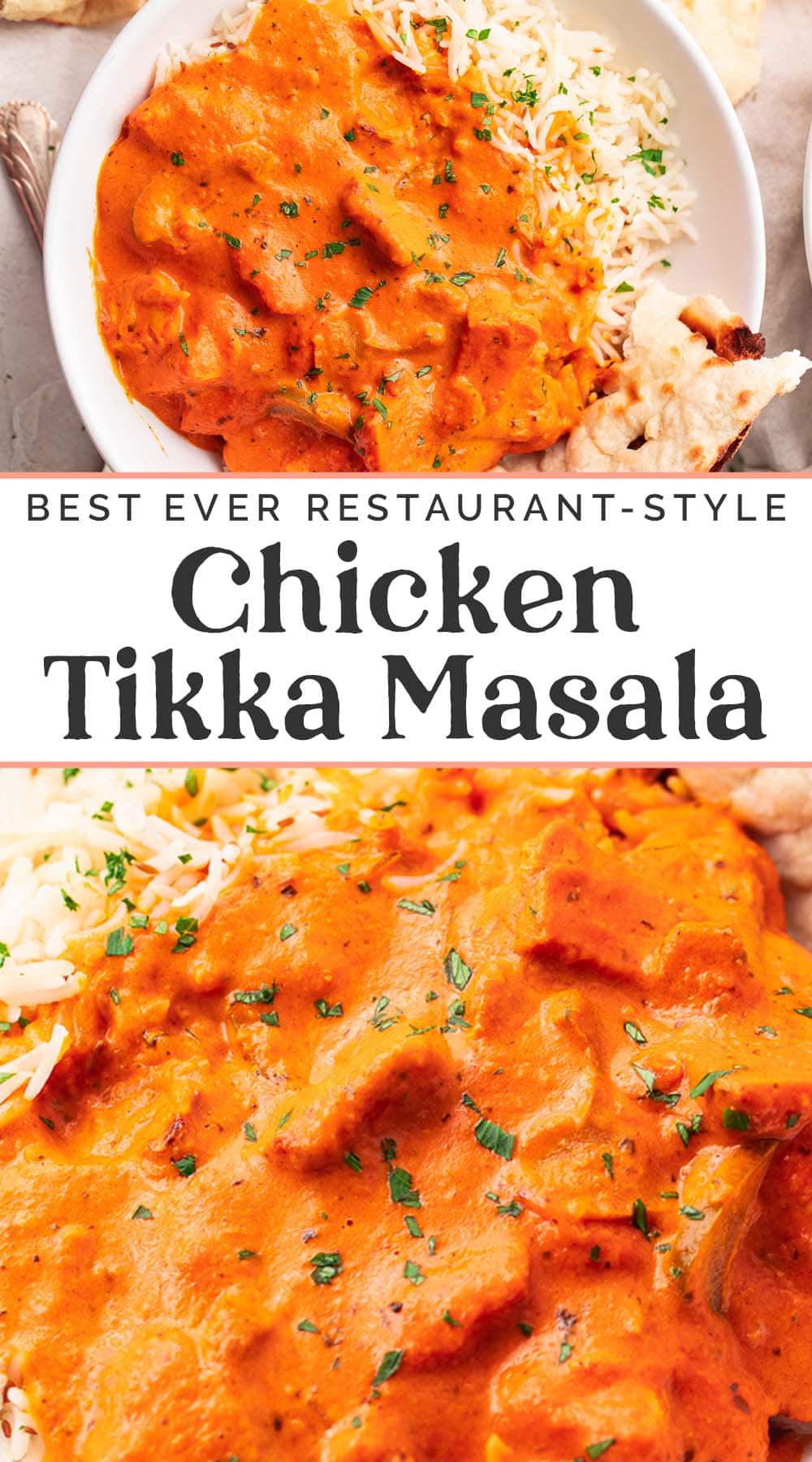 Pin graphic for chicken tikka masala.