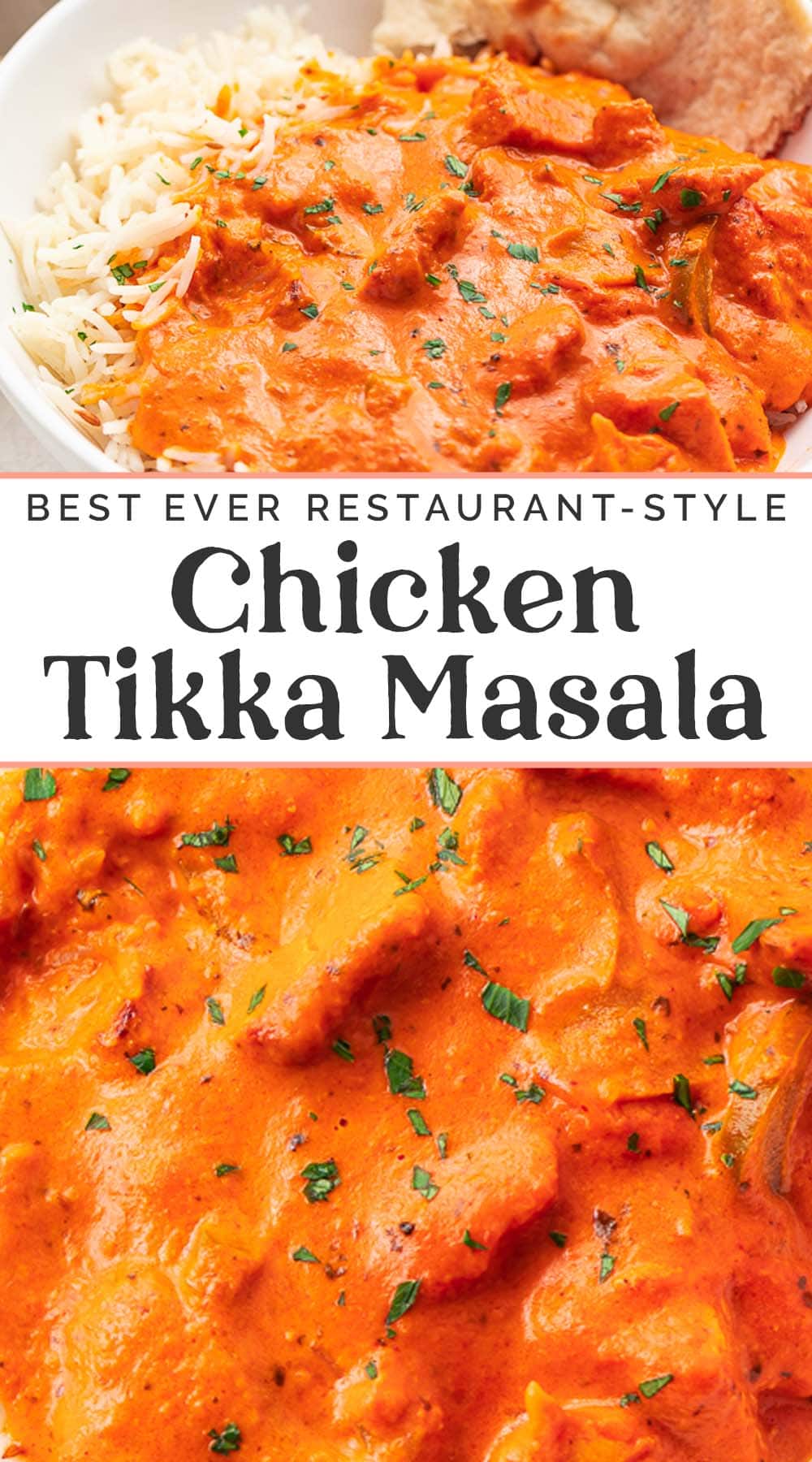 Pin graphic for chicken tikka masala.