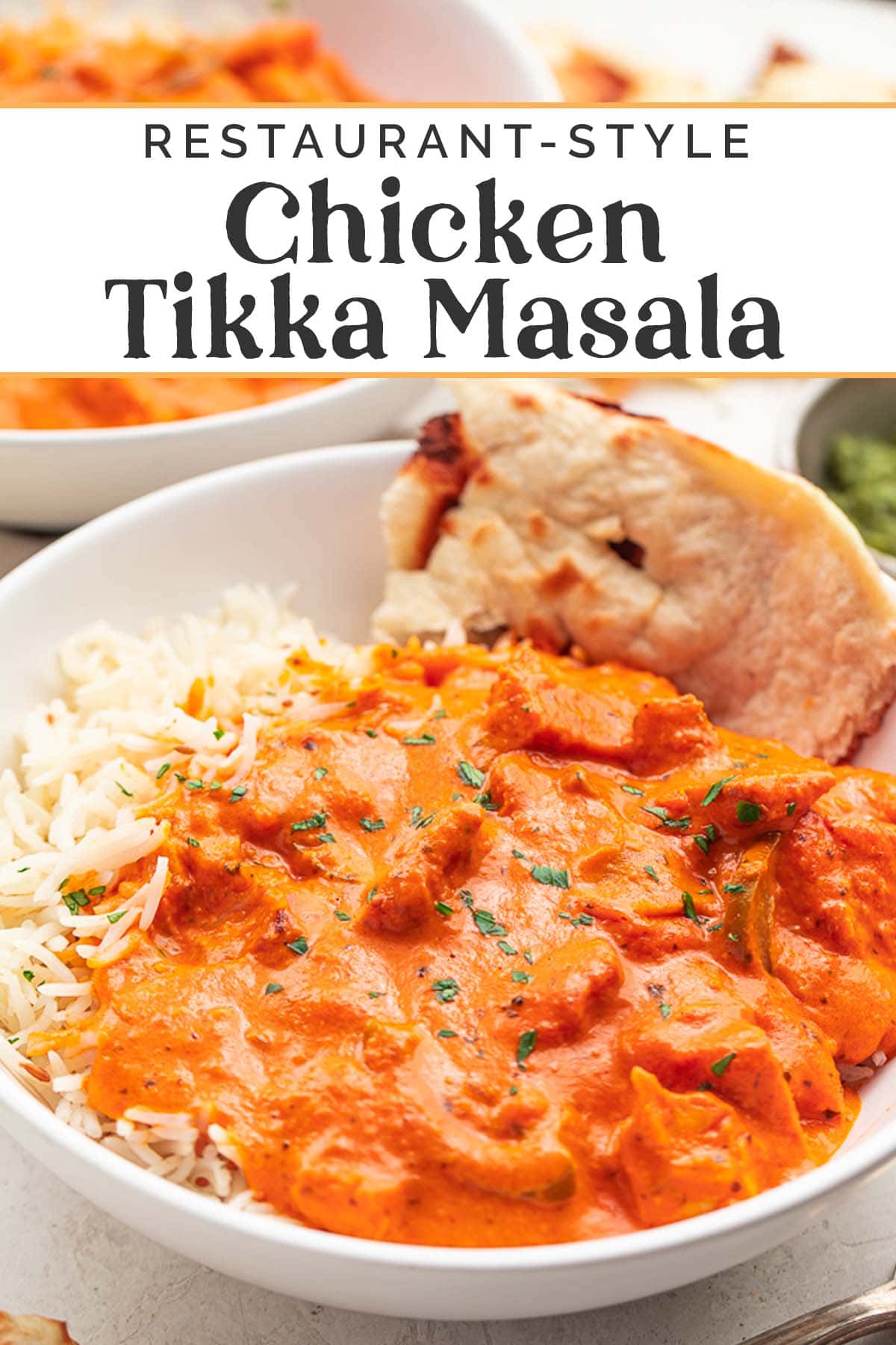 Pin graphic for chicken tikka masala.