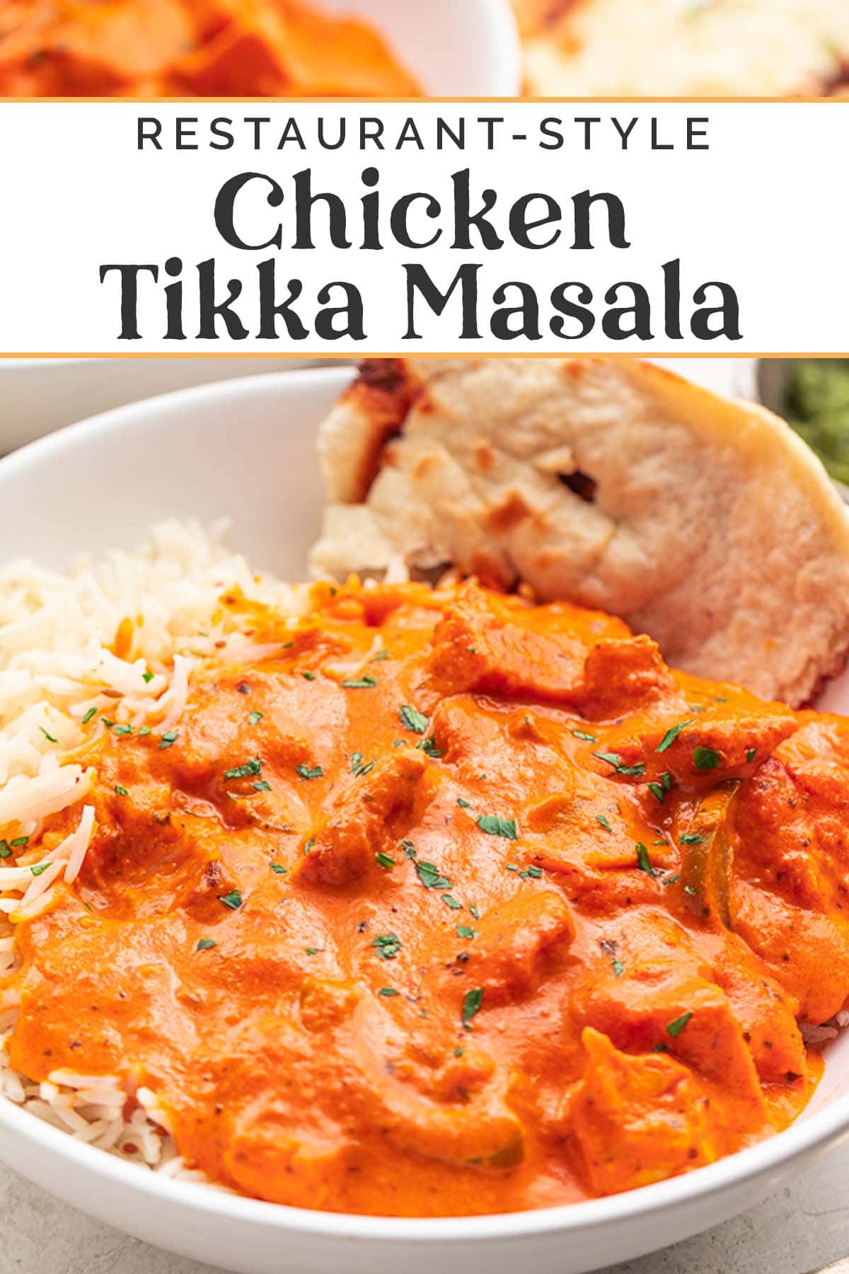 Pin graphic for chicken tikka masala.