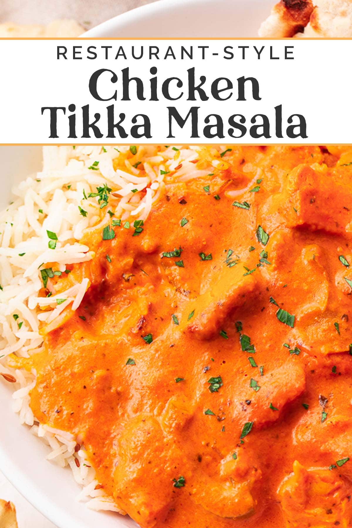 Pin graphic for chicken tikka masala.