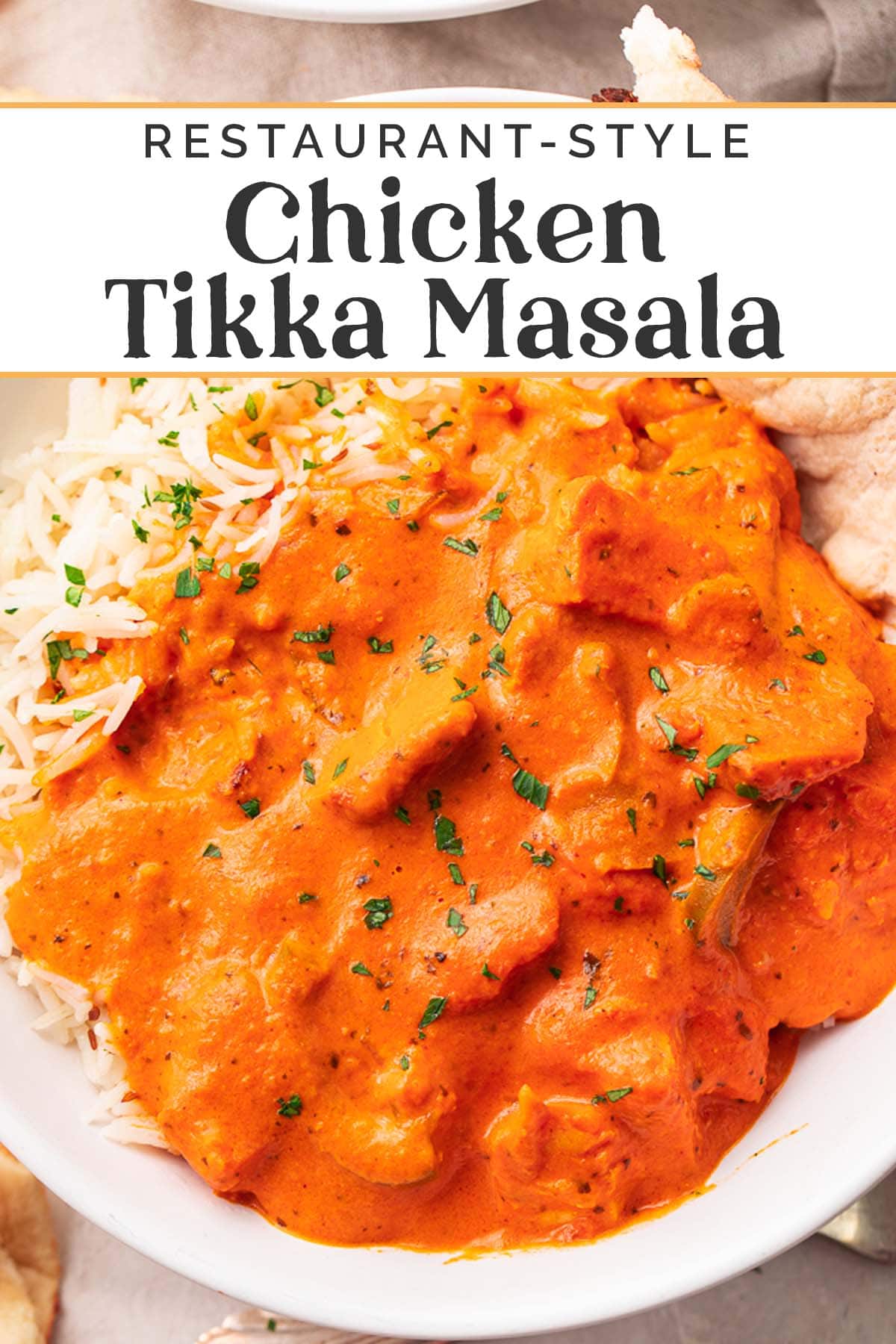 Pin graphic for chicken tikka masala.