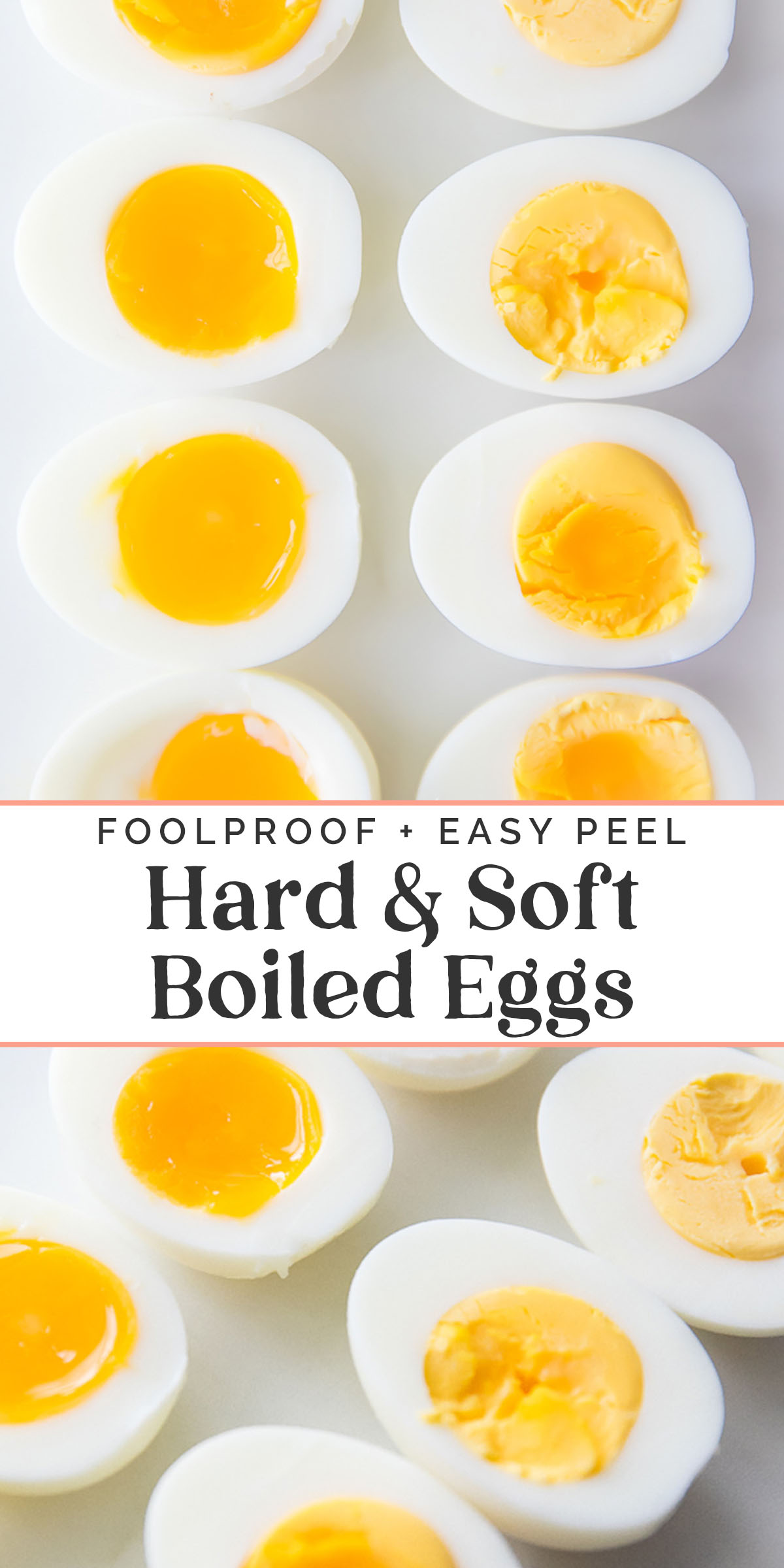 Pin graphic for perfect, easy peel hard- and soft-boiled eggs.