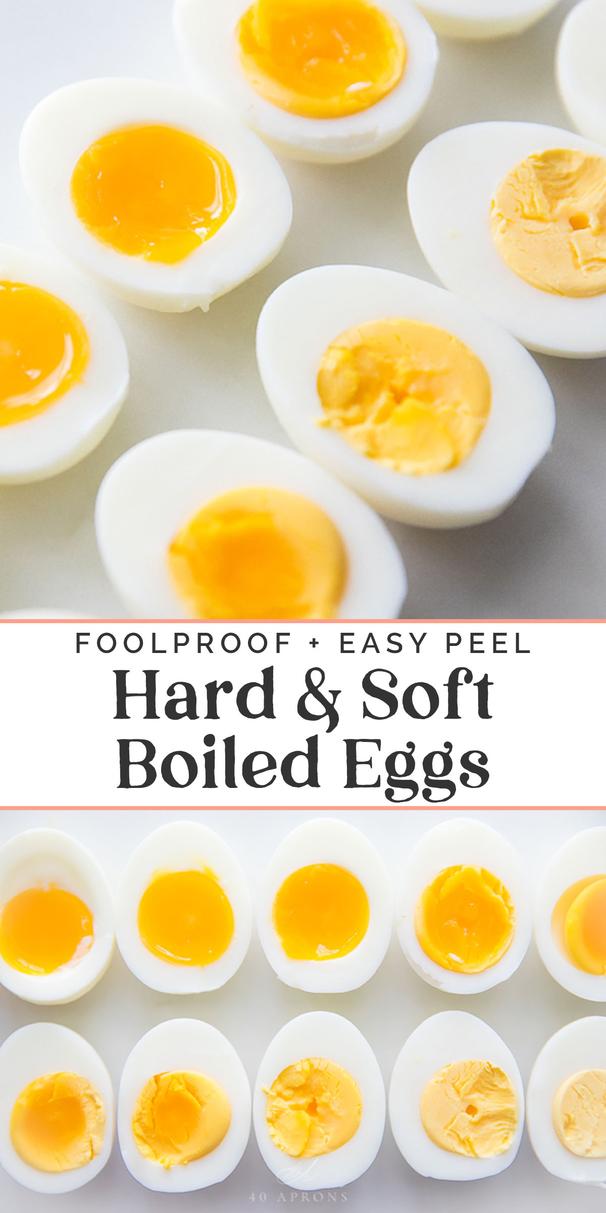 Pin graphic for perfect, easy peel hard- and soft-boiled eggs.