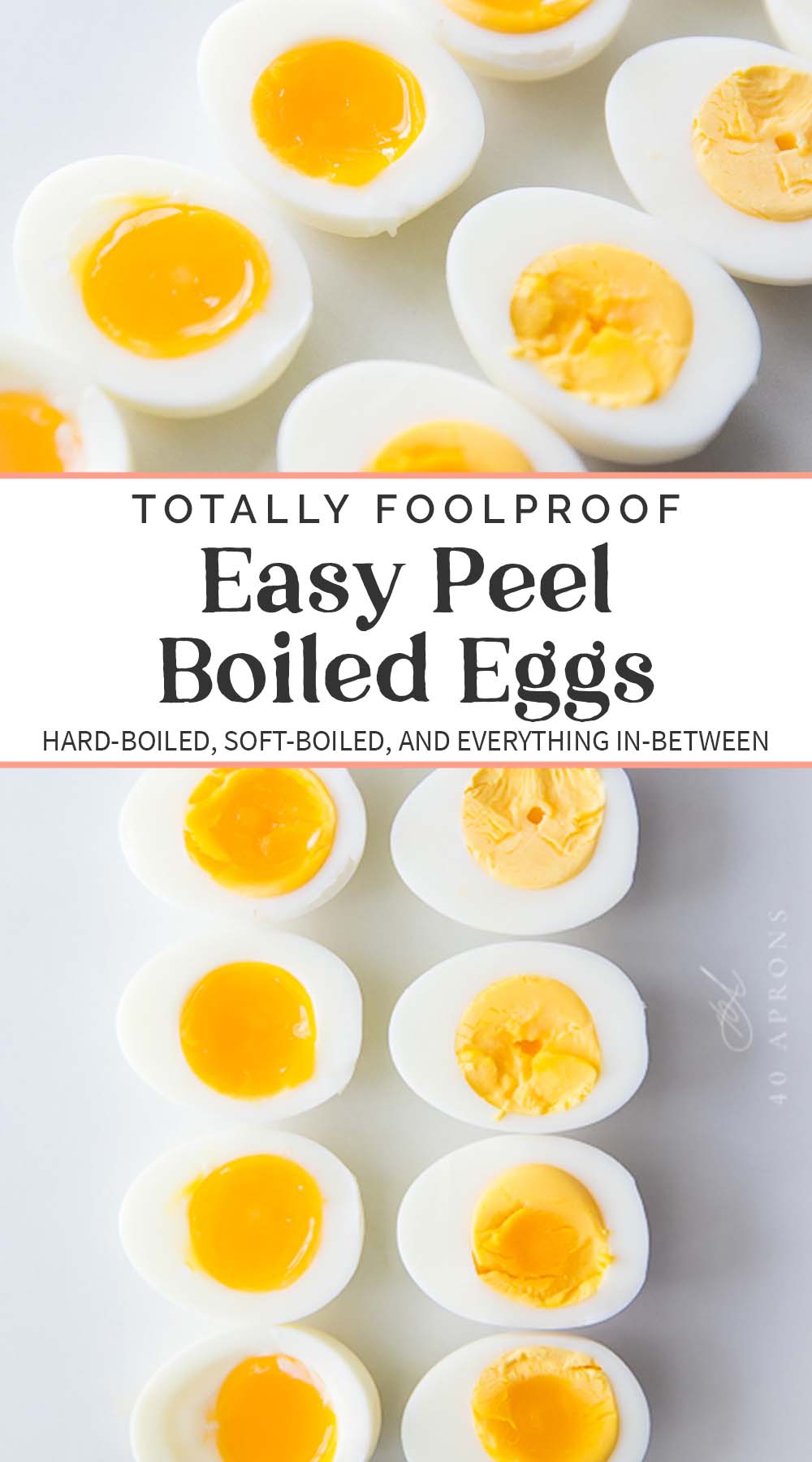 Pin graphic for perfect, easy peel hard- and soft-boiled eggs.