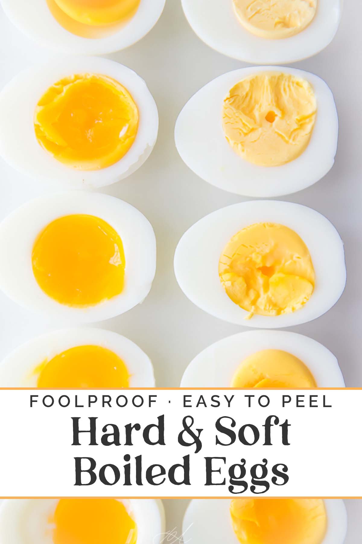 Pin graphic for perfect, easy peel hard- and soft-boiled eggs.