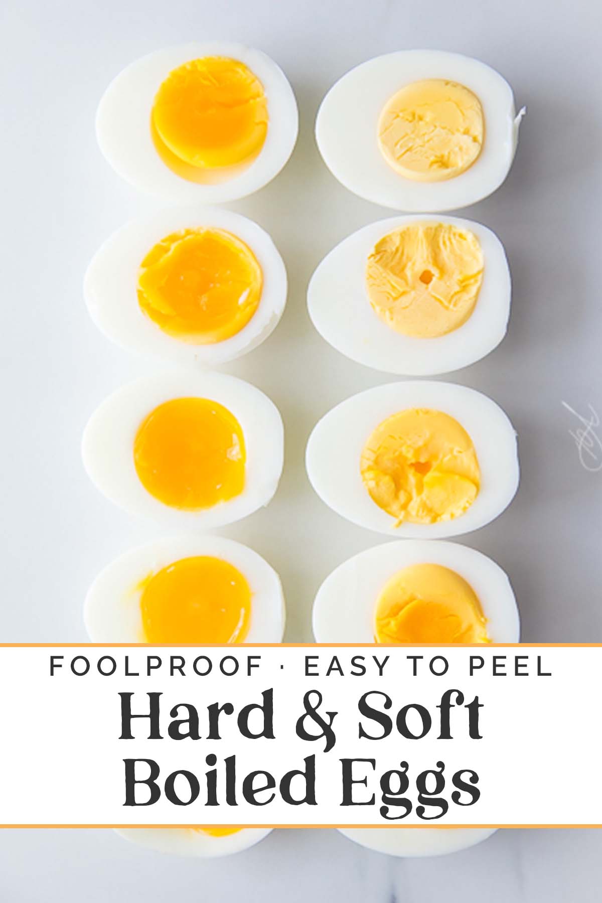 Pin graphic for perfect, easy peel hard- and soft-boiled eggs.