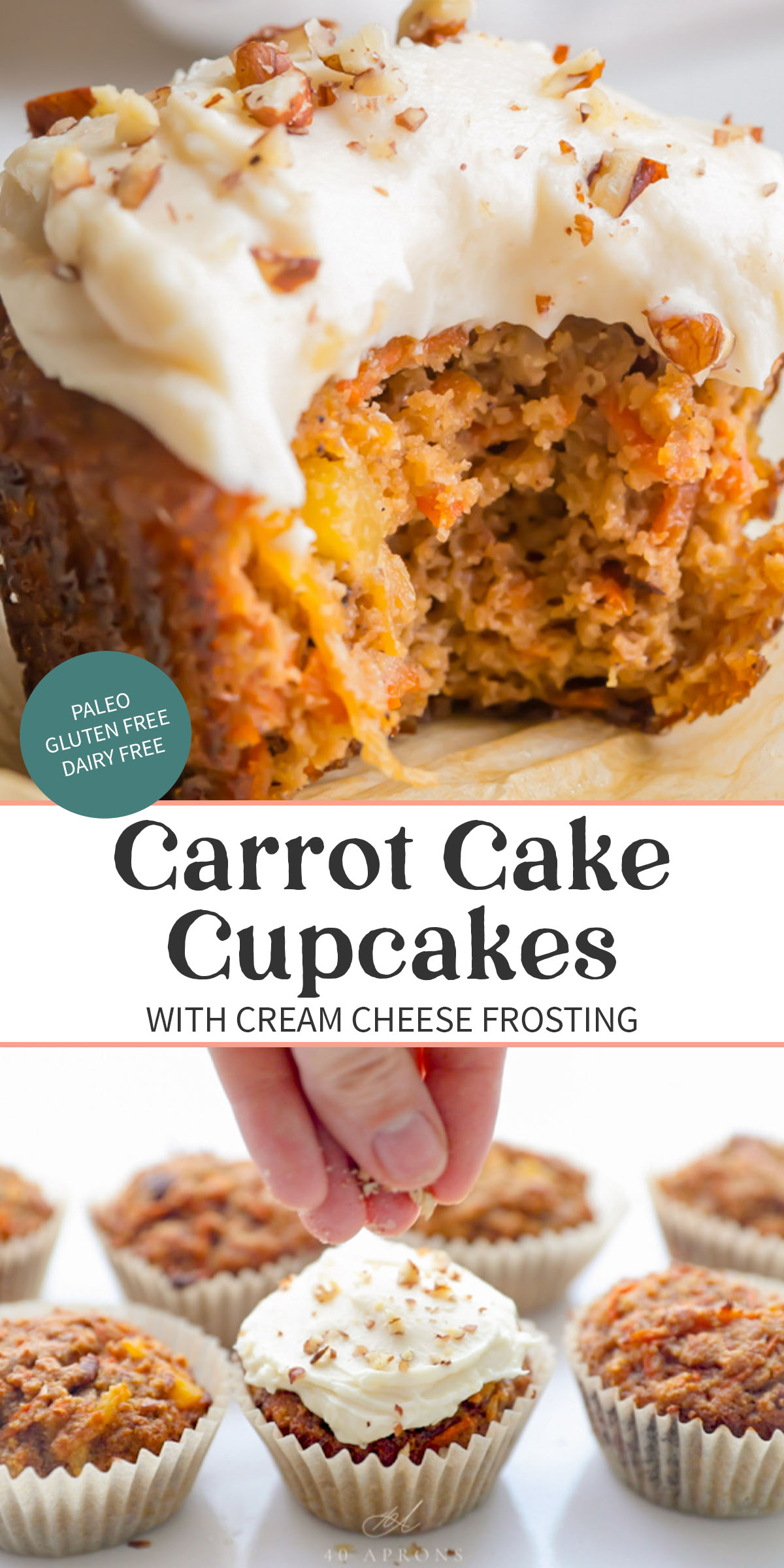 Pin graphic for paleo carrot cake cupcakes.