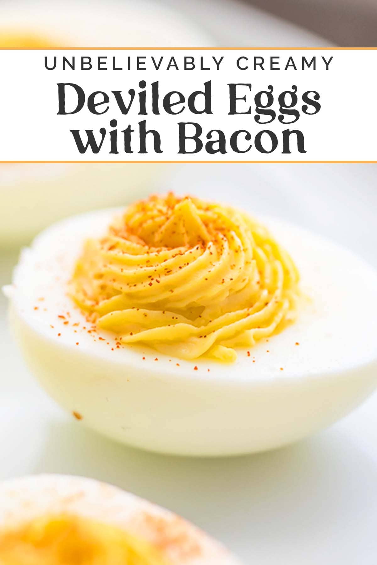 Pin graphic for keto deviled eggs with bacon.