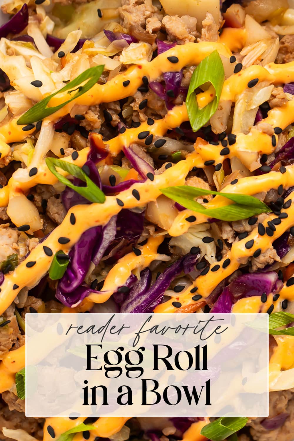 Pin graphic for egg roll in a bowl.