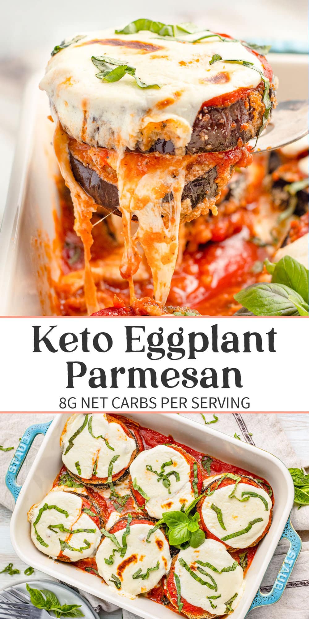 Pin graphic for keto eggplant parmesan.