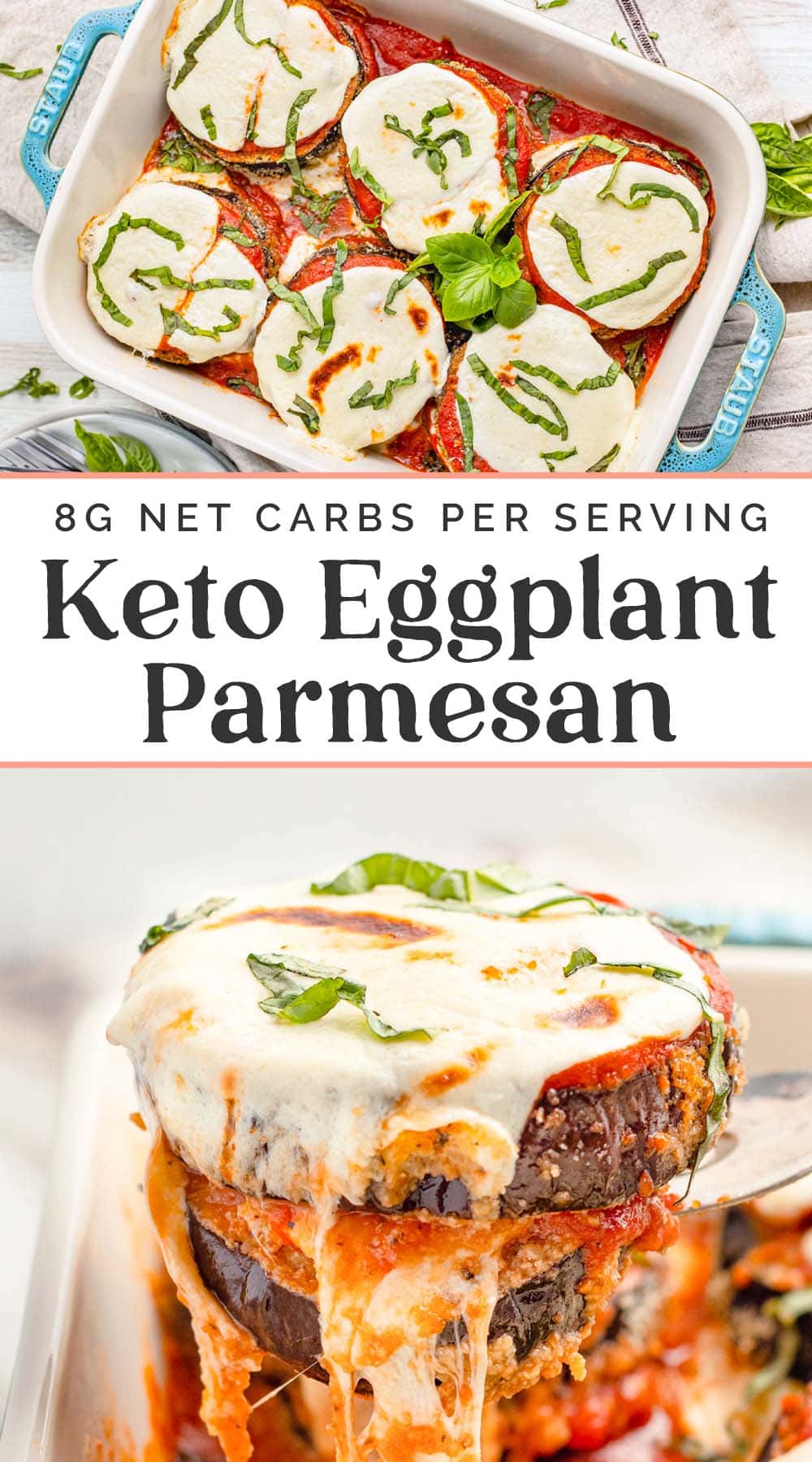 Pin graphic for keto eggplant parmesan.