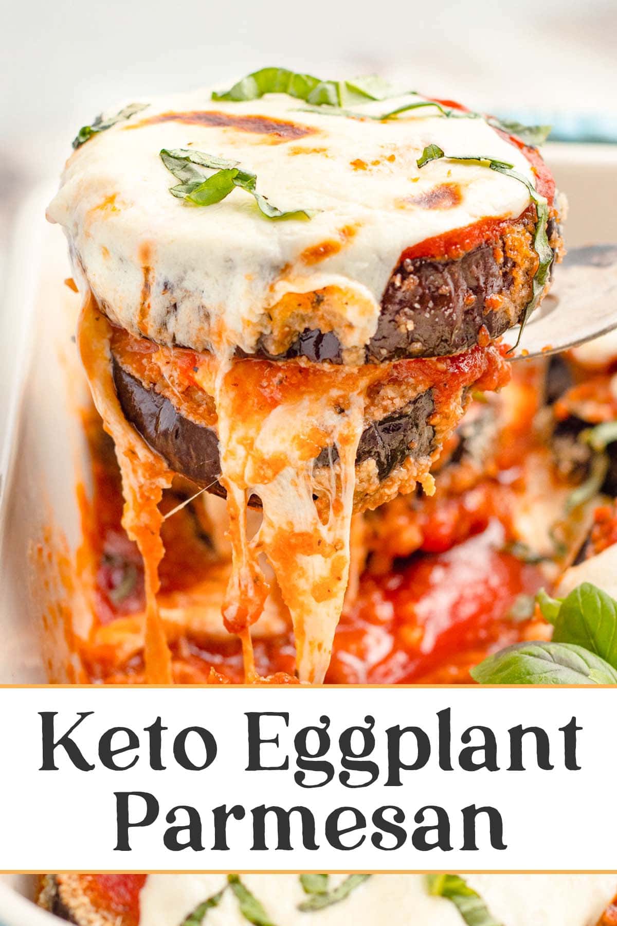 Pin graphic for keto eggplant parmesan.