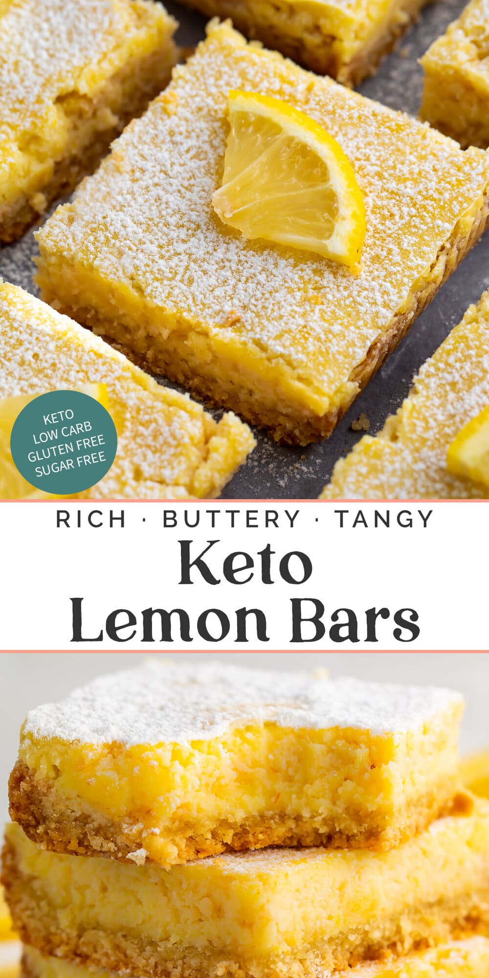 Pin graphic for keto lemon bars.