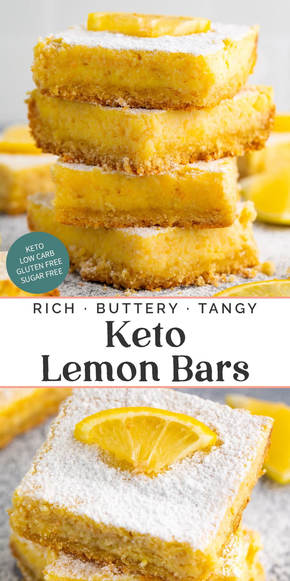 Pin graphic for keto lemon bars.