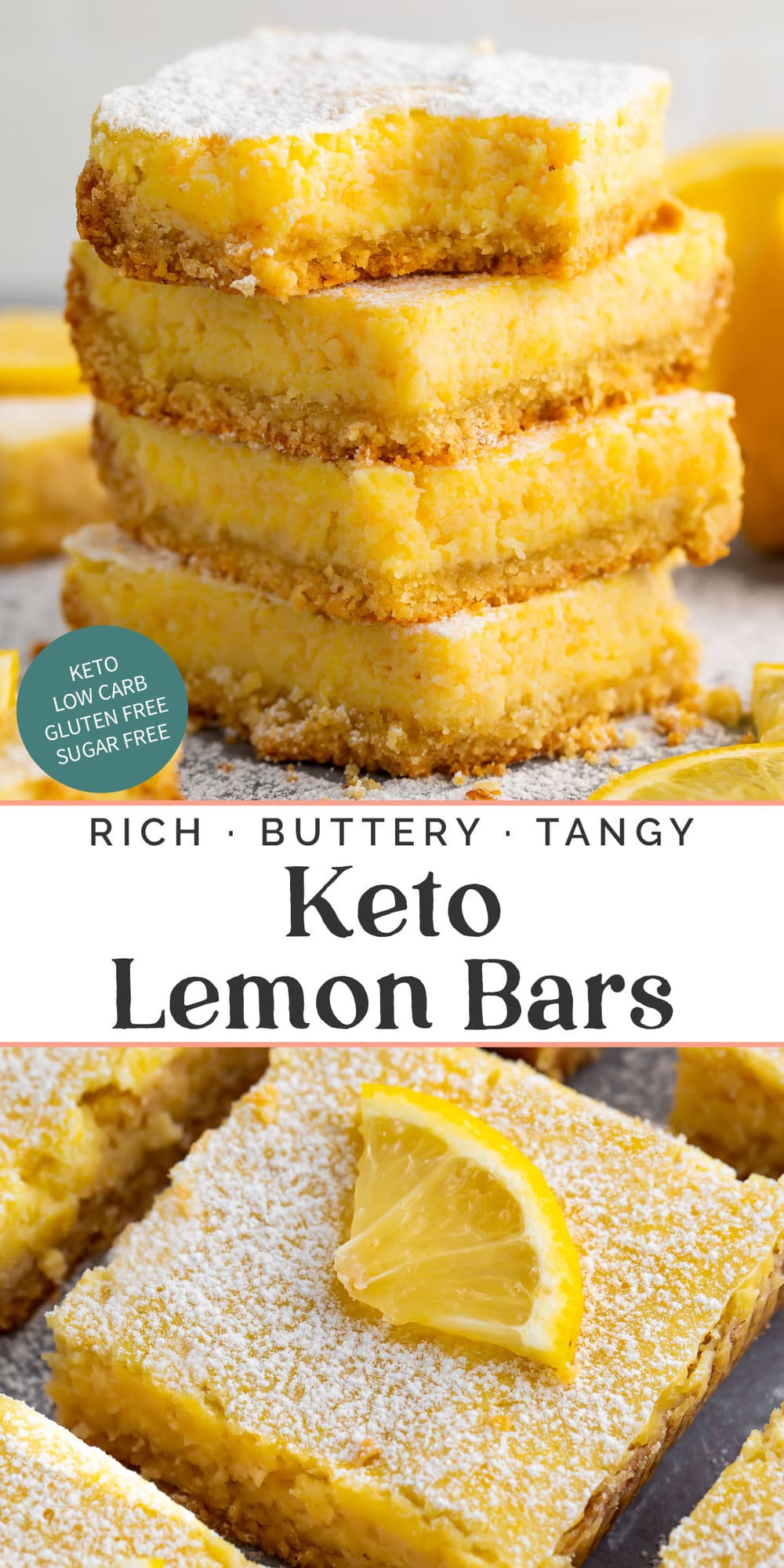 Pin graphic for keto lemon bars.