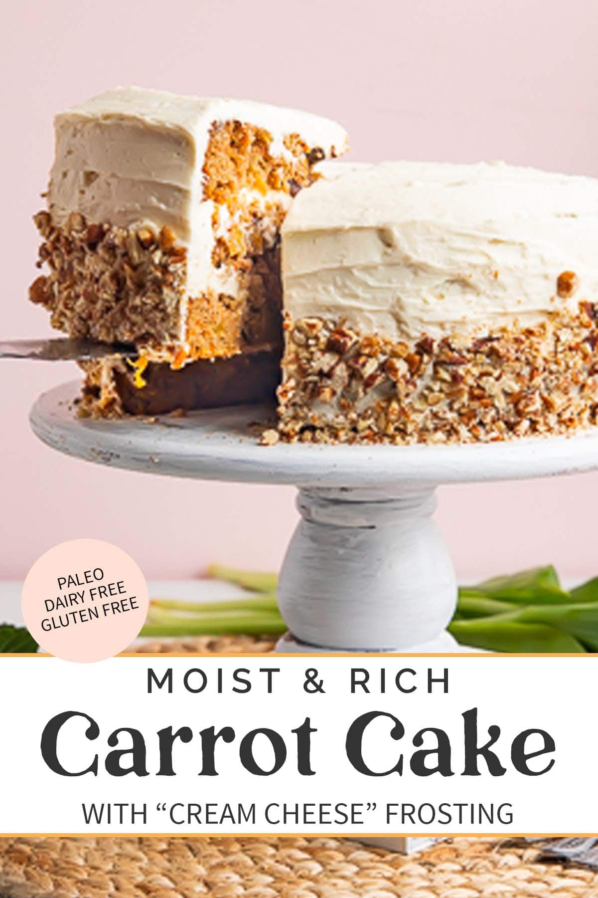 Pin graphic for paleo carrot cake.