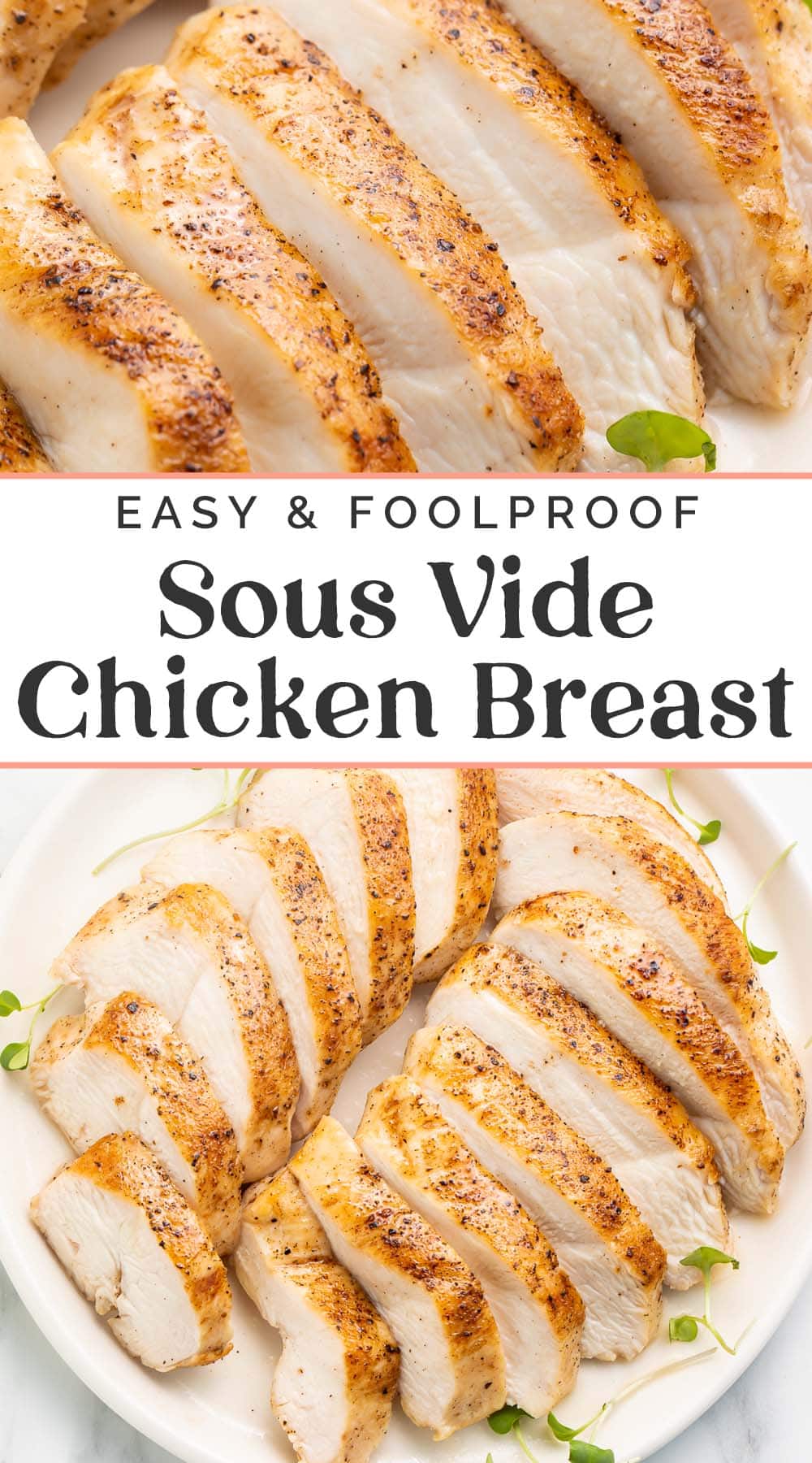 Pin graphic for sous vide chicken breast.